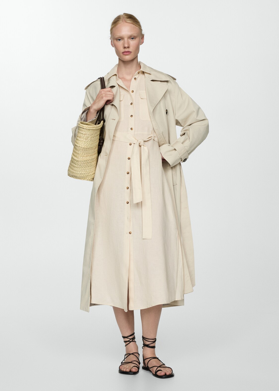 Robe chemisier 100 % lin - Femme | MANGO OUTLET France m?�tropolitaine