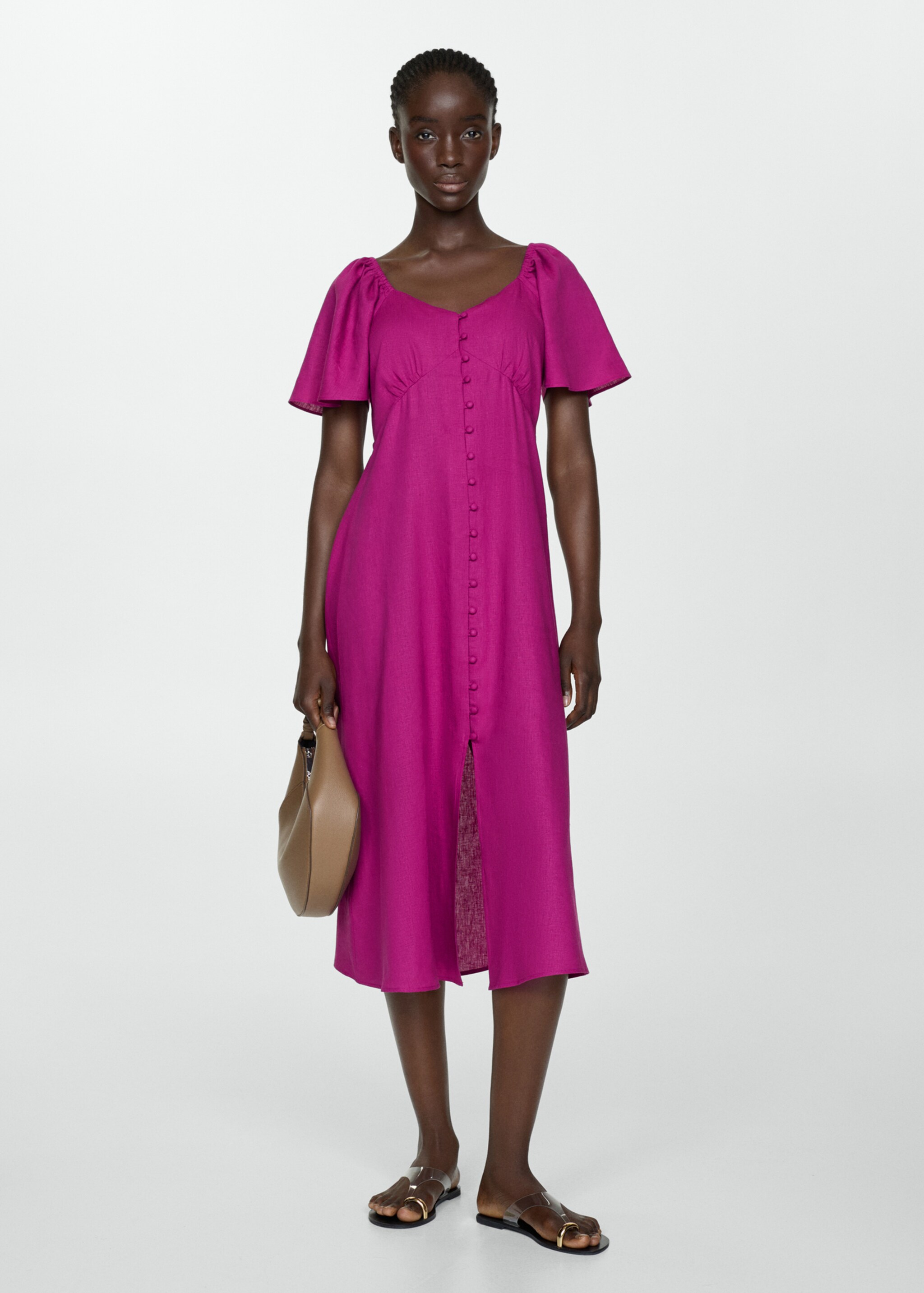 Buttoned linen-blend dress - General plane, Purple. Ref: 67017115-00.
