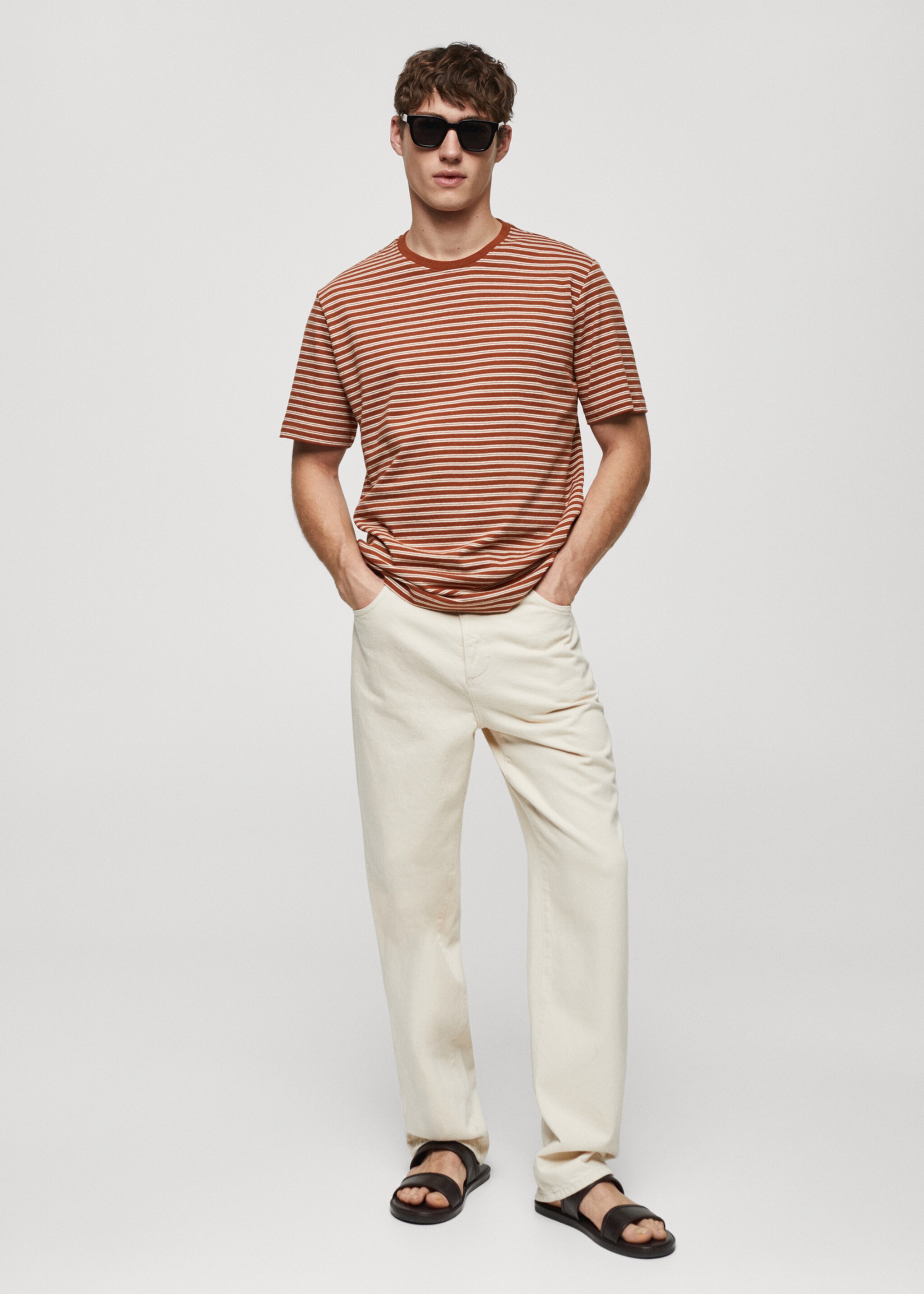 Striped cotton linen-blend T-shirt - General plane