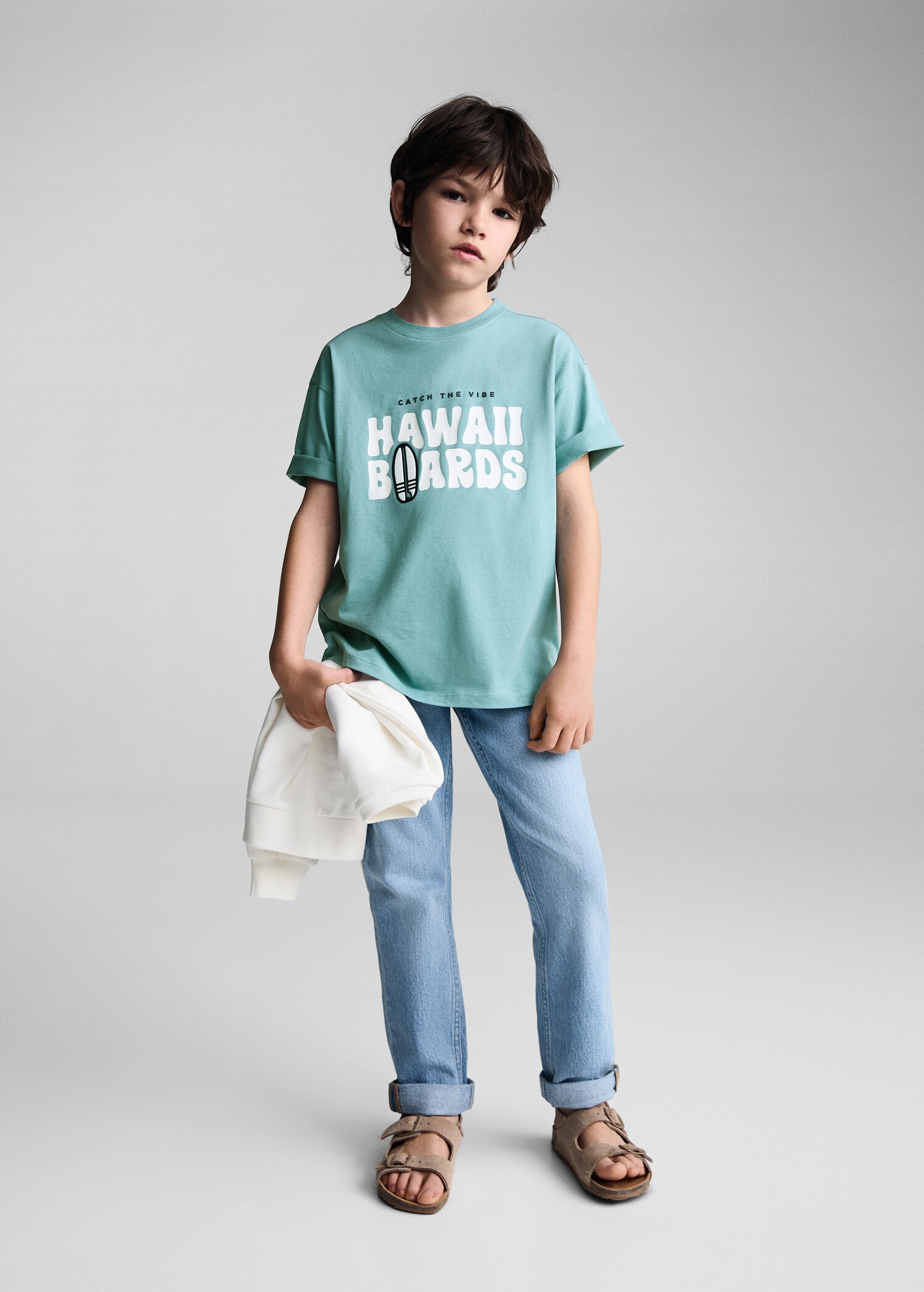 Katoenen T-shirt met bedrukte boodschap - Overzichtstekening