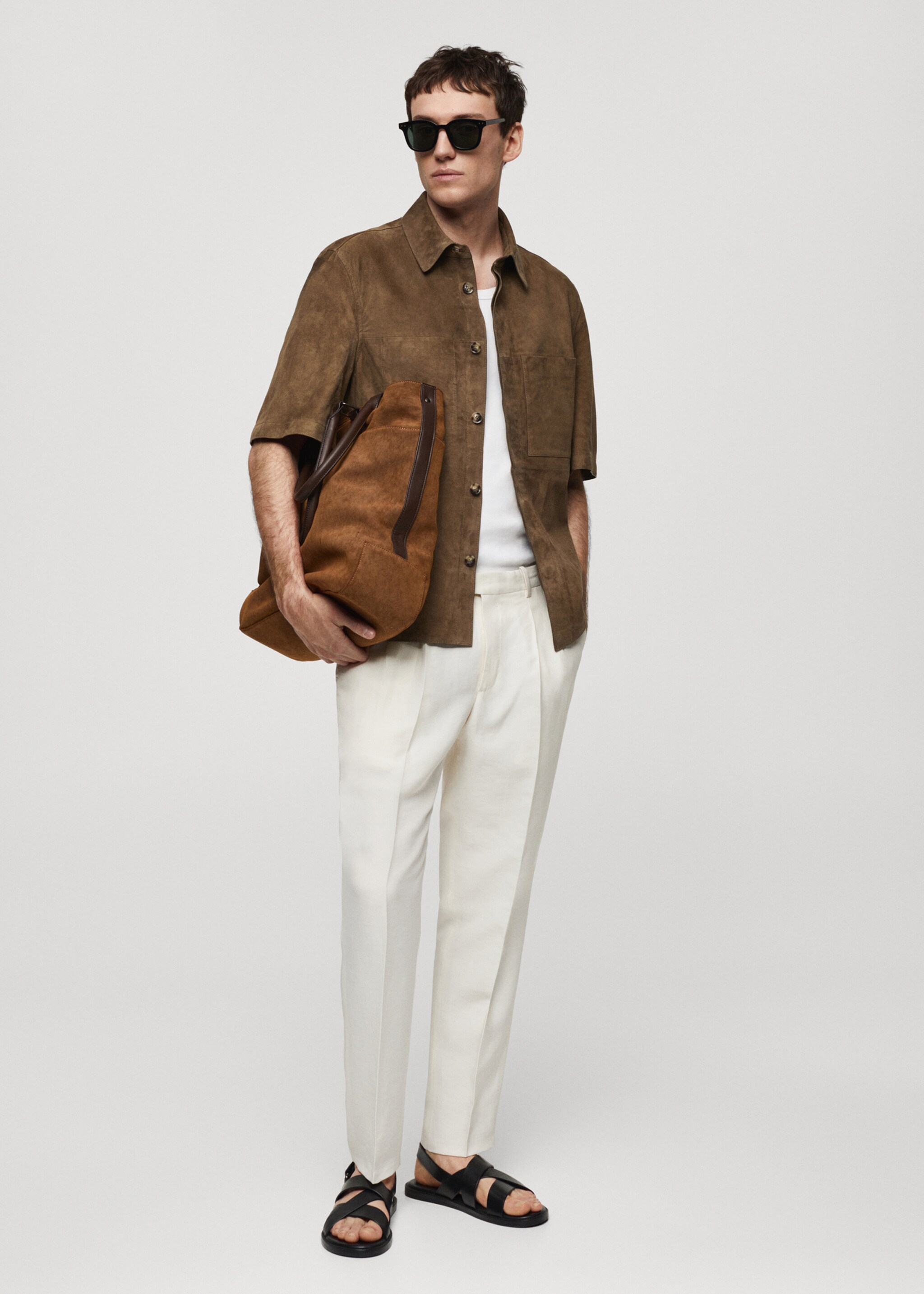 Linen slim-fit pleated trousers - General plane, Ecru. Ref: 67018270-00.