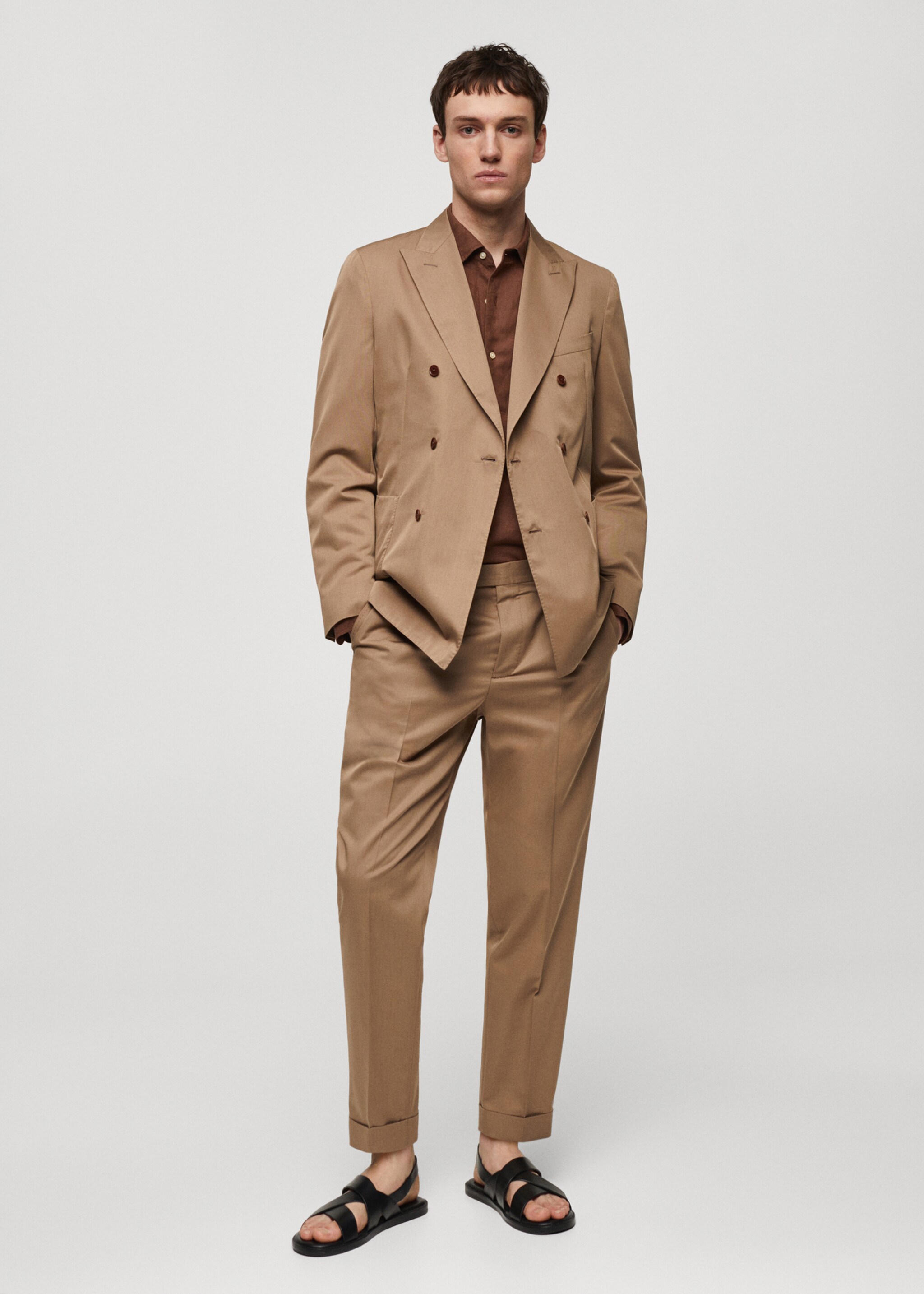 Virgin wool cotton suit trousers with pleats - General plane, Brown. Ref: 67018272-00.