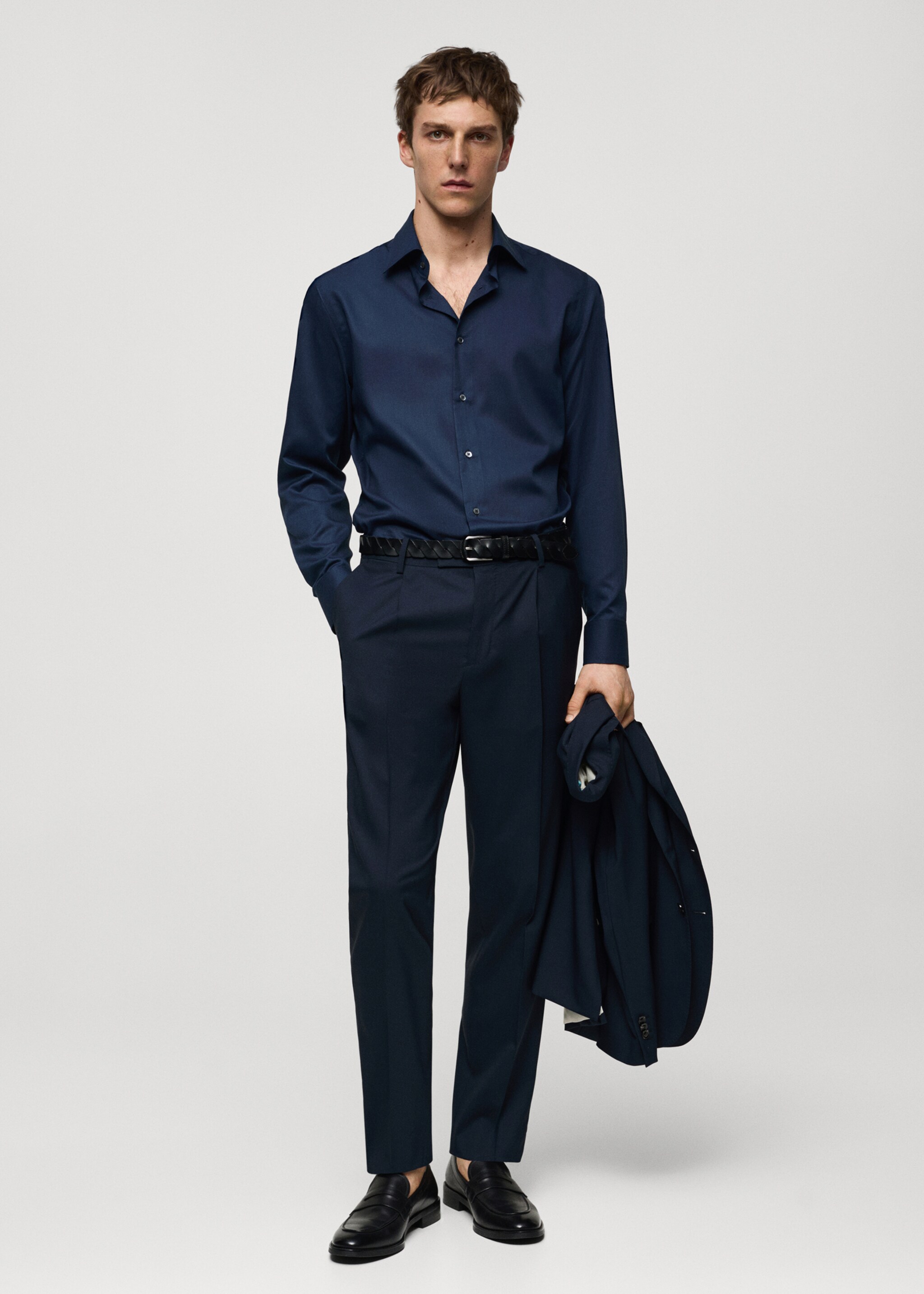 100% virgin wool slim-fit suit trousers - General plane, Dark Navy. Ref: 67018273-00.