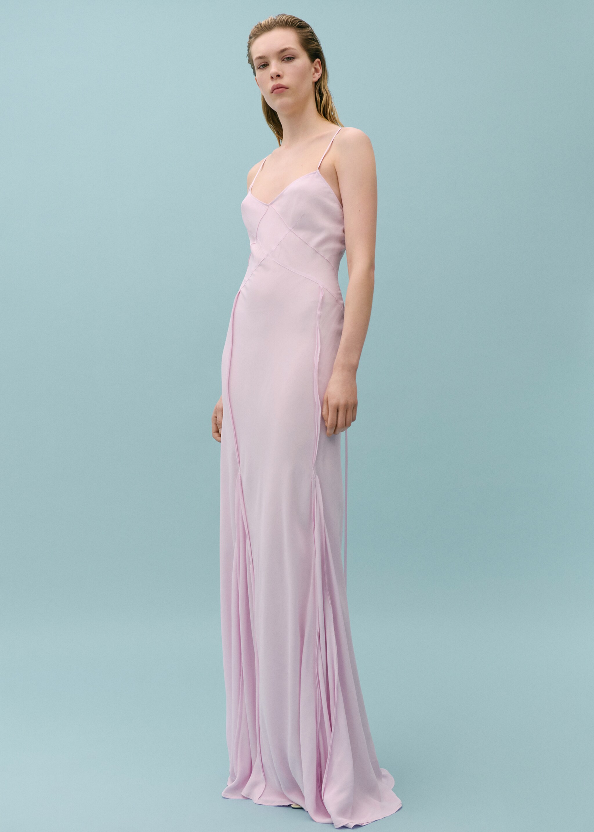 Godets dress with decorative stitching - General plane