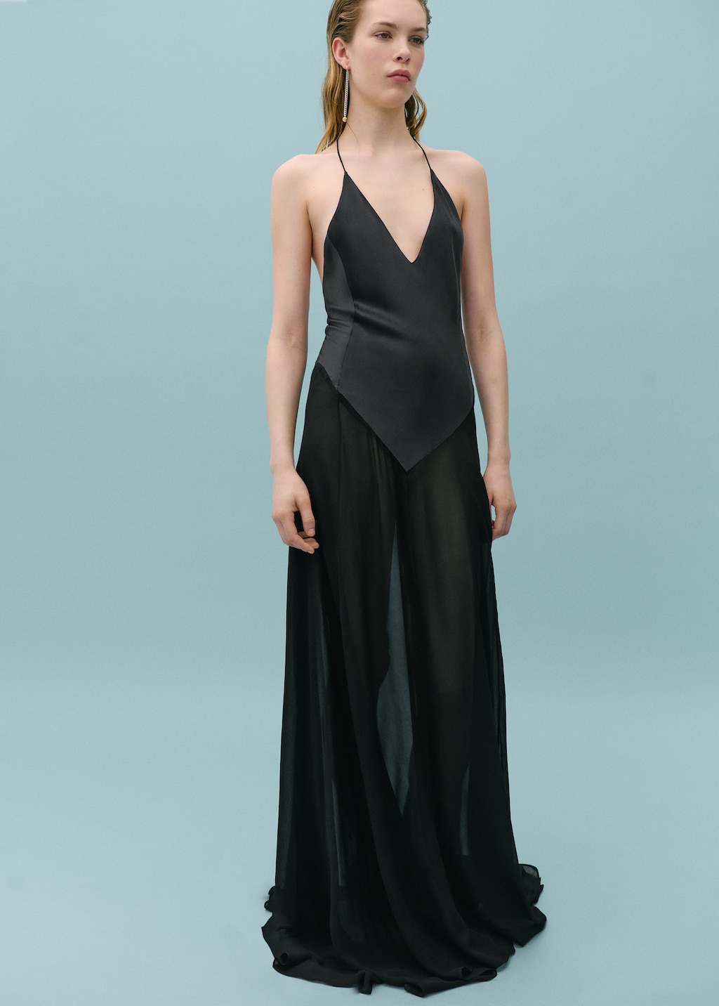 Semi-transparent silk dress combined body - Women | MANGO OUTLET USA