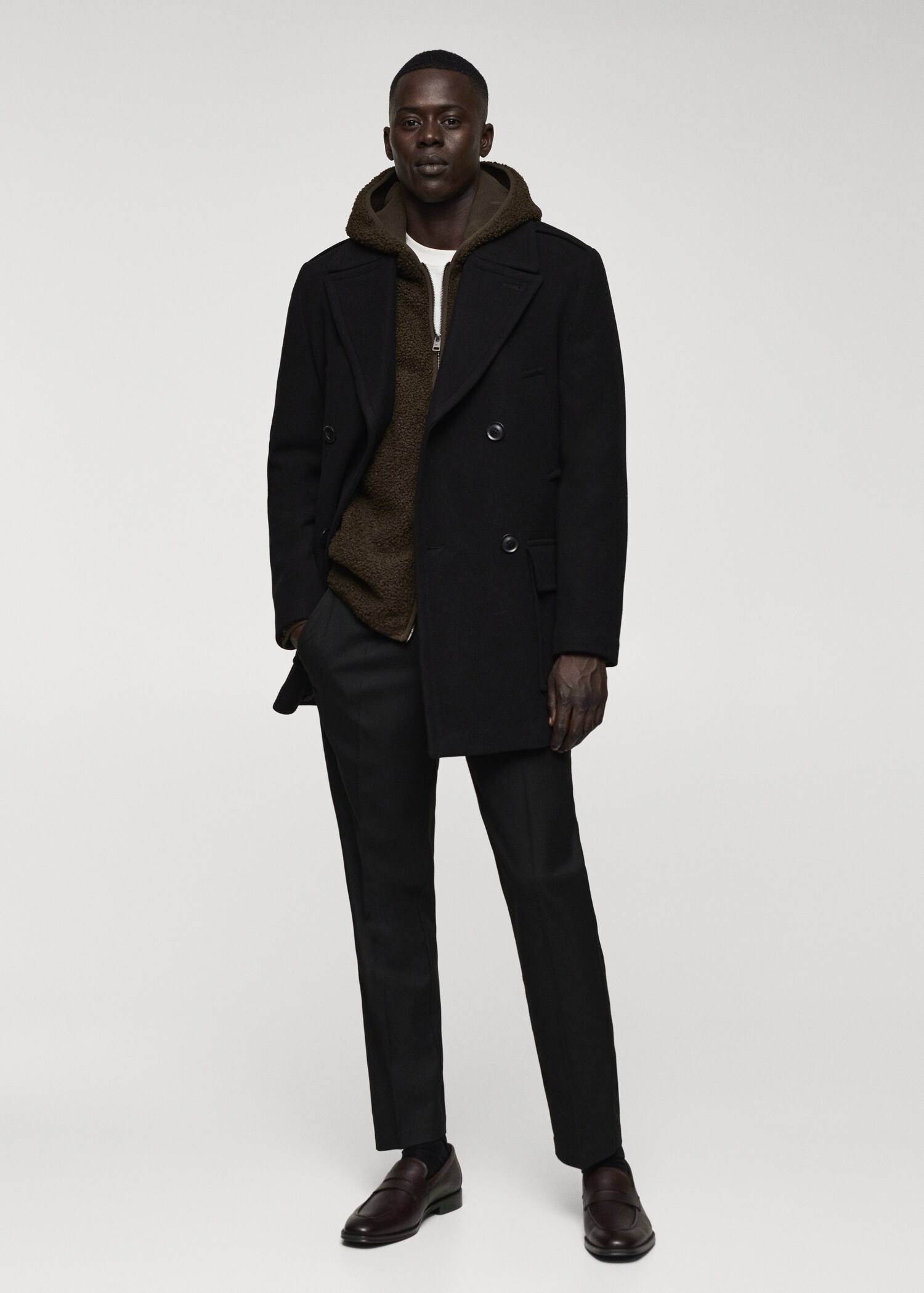 Recycled wool double-breasted coat - General plane