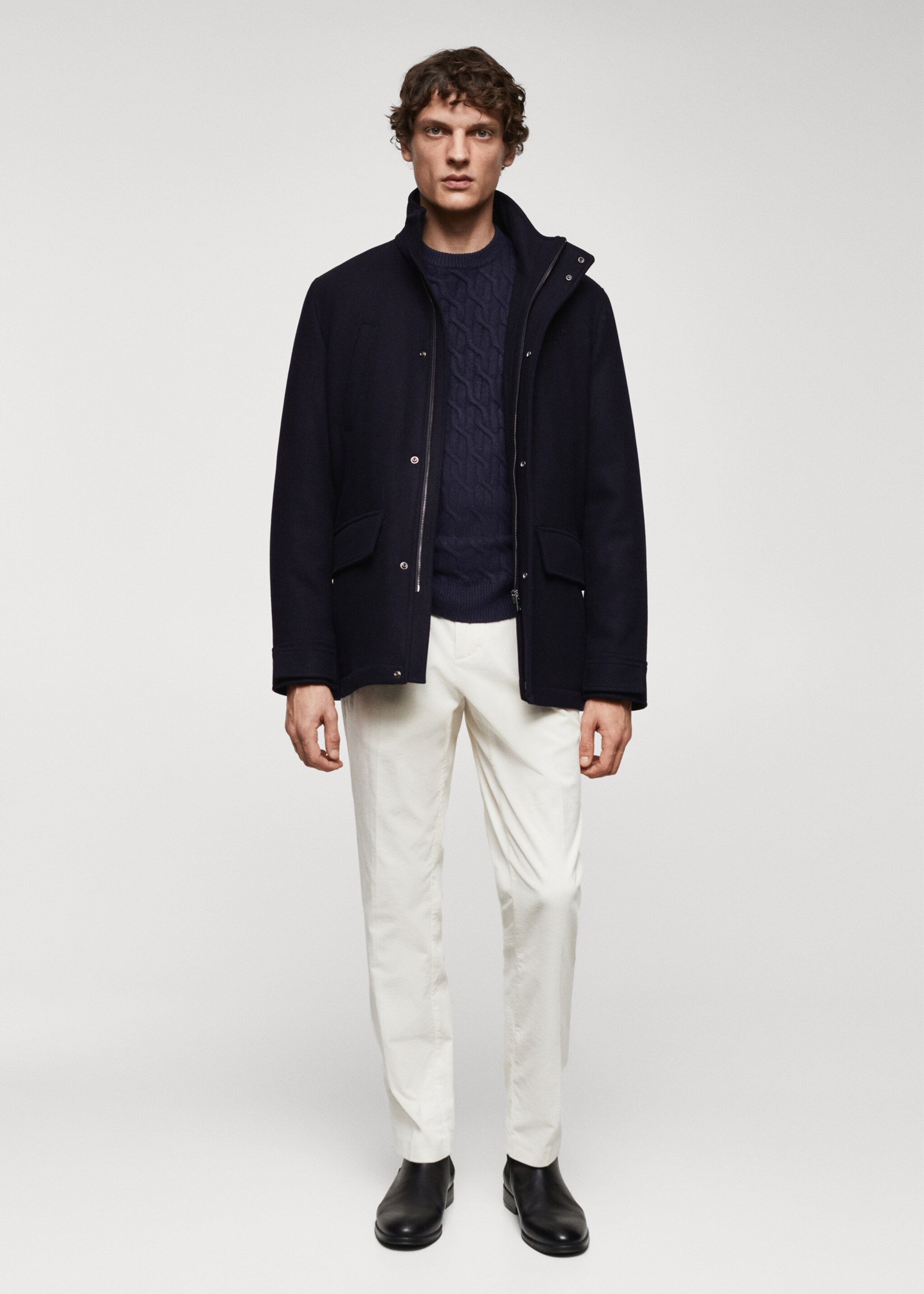 Short wool coat with pockets - General plane, Navy. Ref: 67020625-00.
