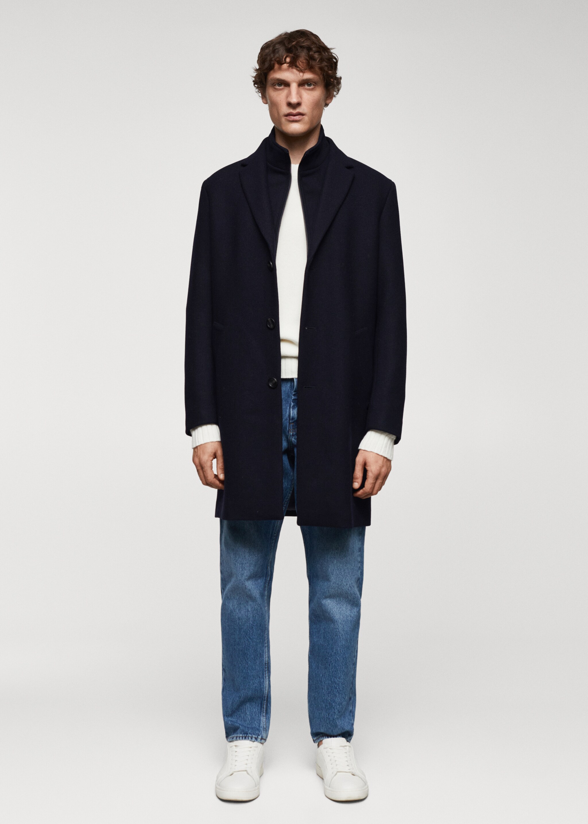 Wool coat with detachable collar - General plane, Dark Navy. Ref: 67020626-00.
