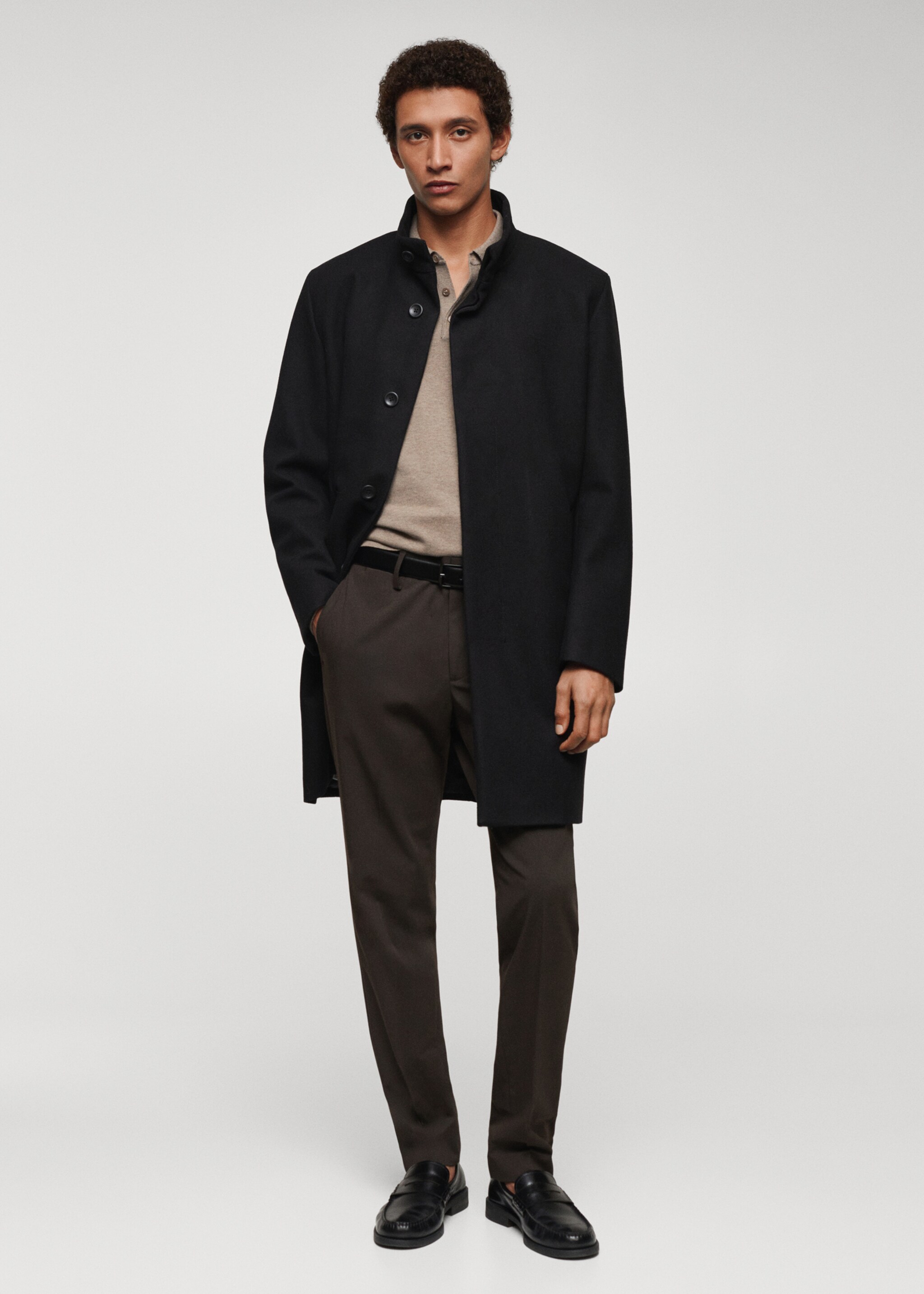 Wool funnel neck coat - General plane