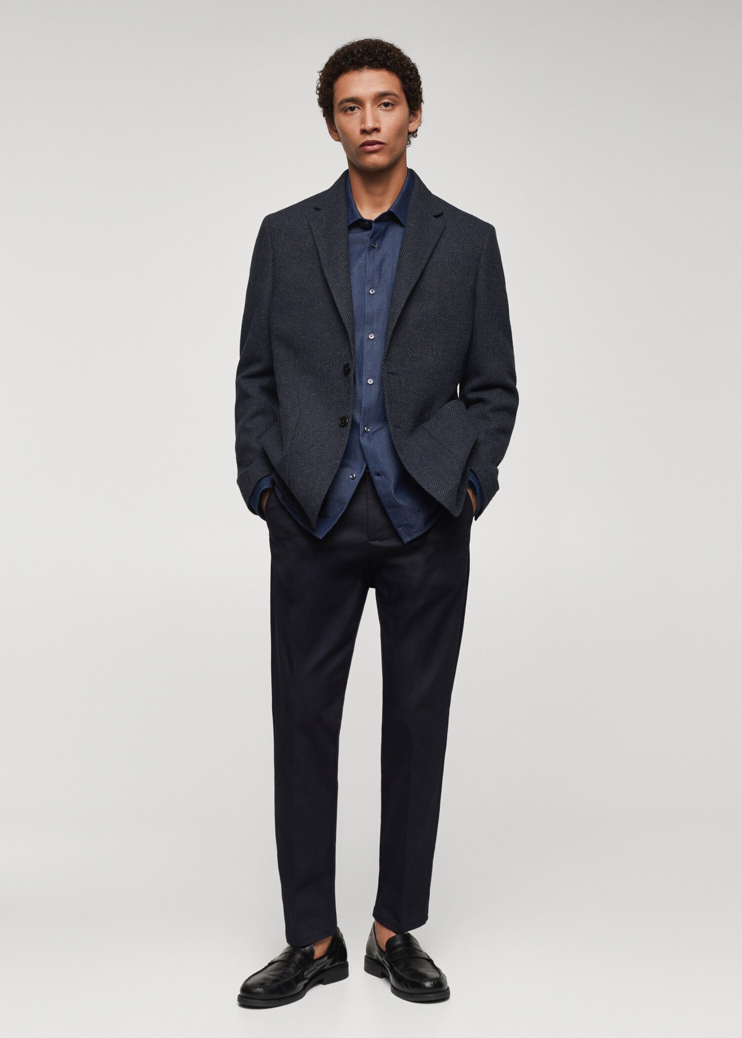 Ull-blazer med fiskebensmønster, slim-fit - Total bildeutsnitt