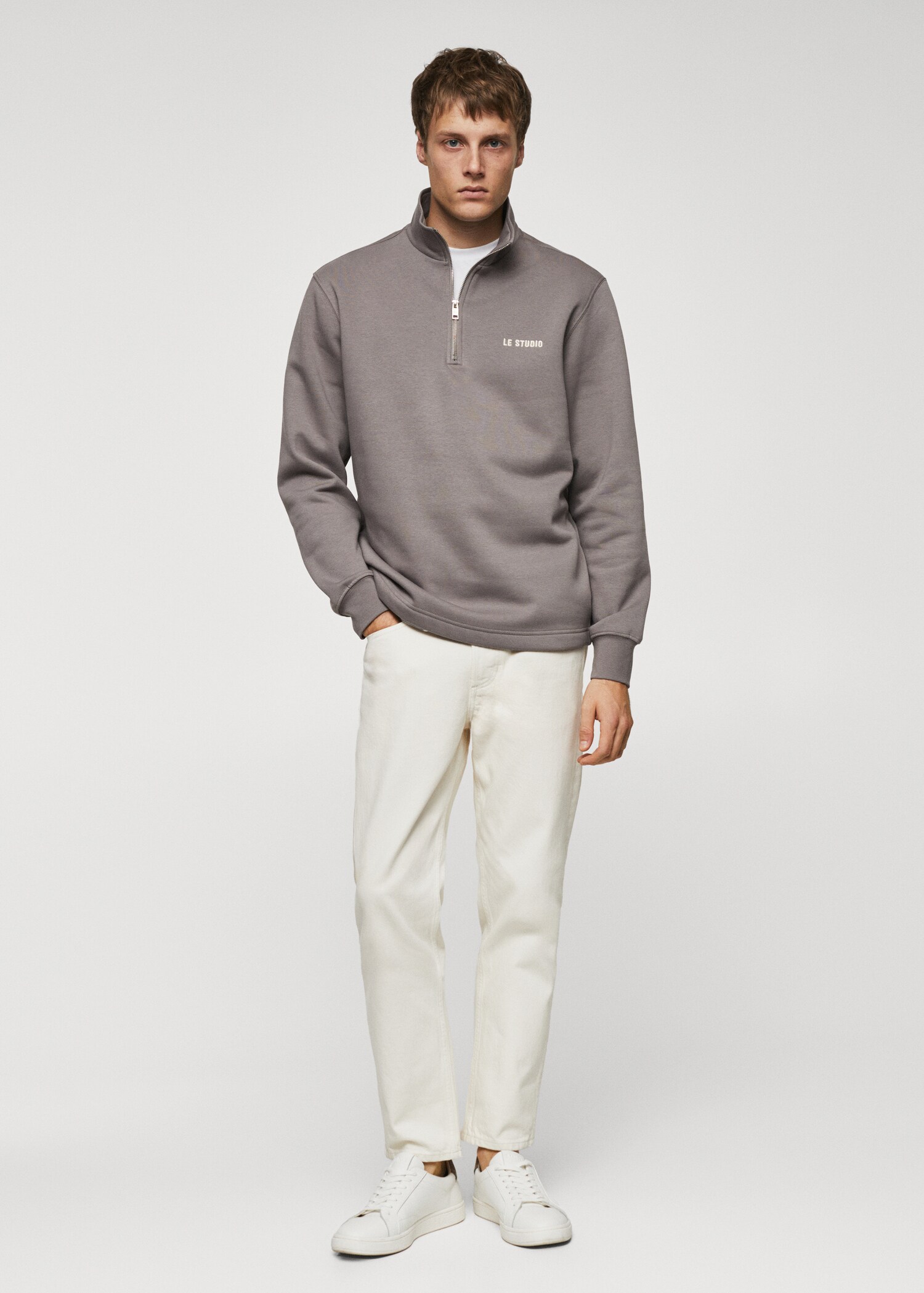 Sudadera algodón cuello cremallera - Plano general