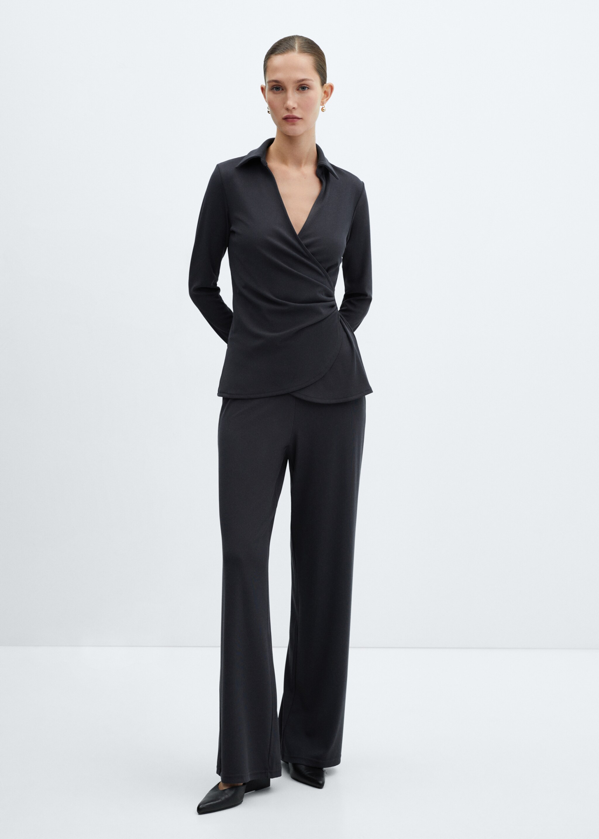 V-neckline wrap blouse - General plane, Charcoal. Ref: 67025748-00.