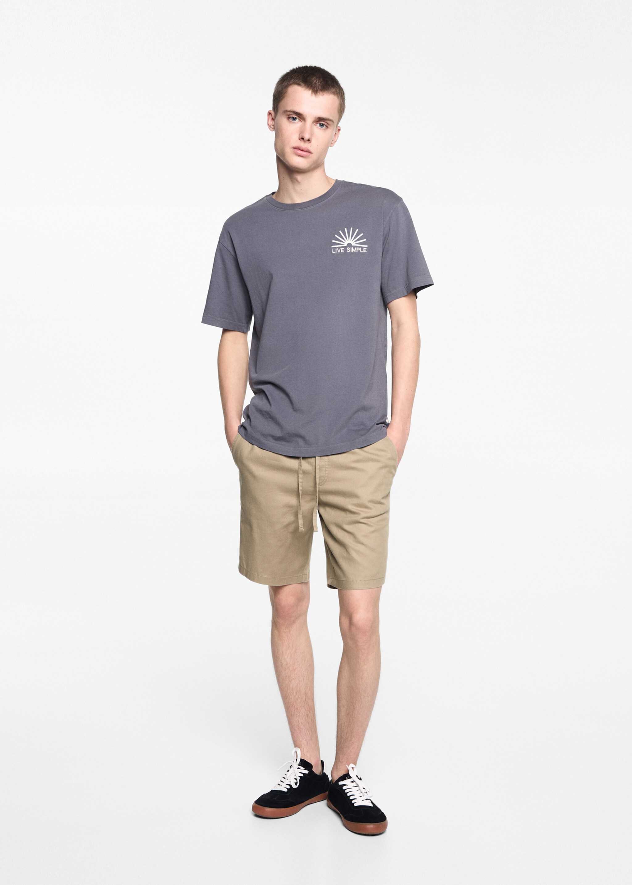 Leinen-Bermudashorts mit Kordelzug - Allgemeine Ansicht, Beige. Ref: 67026018-00.