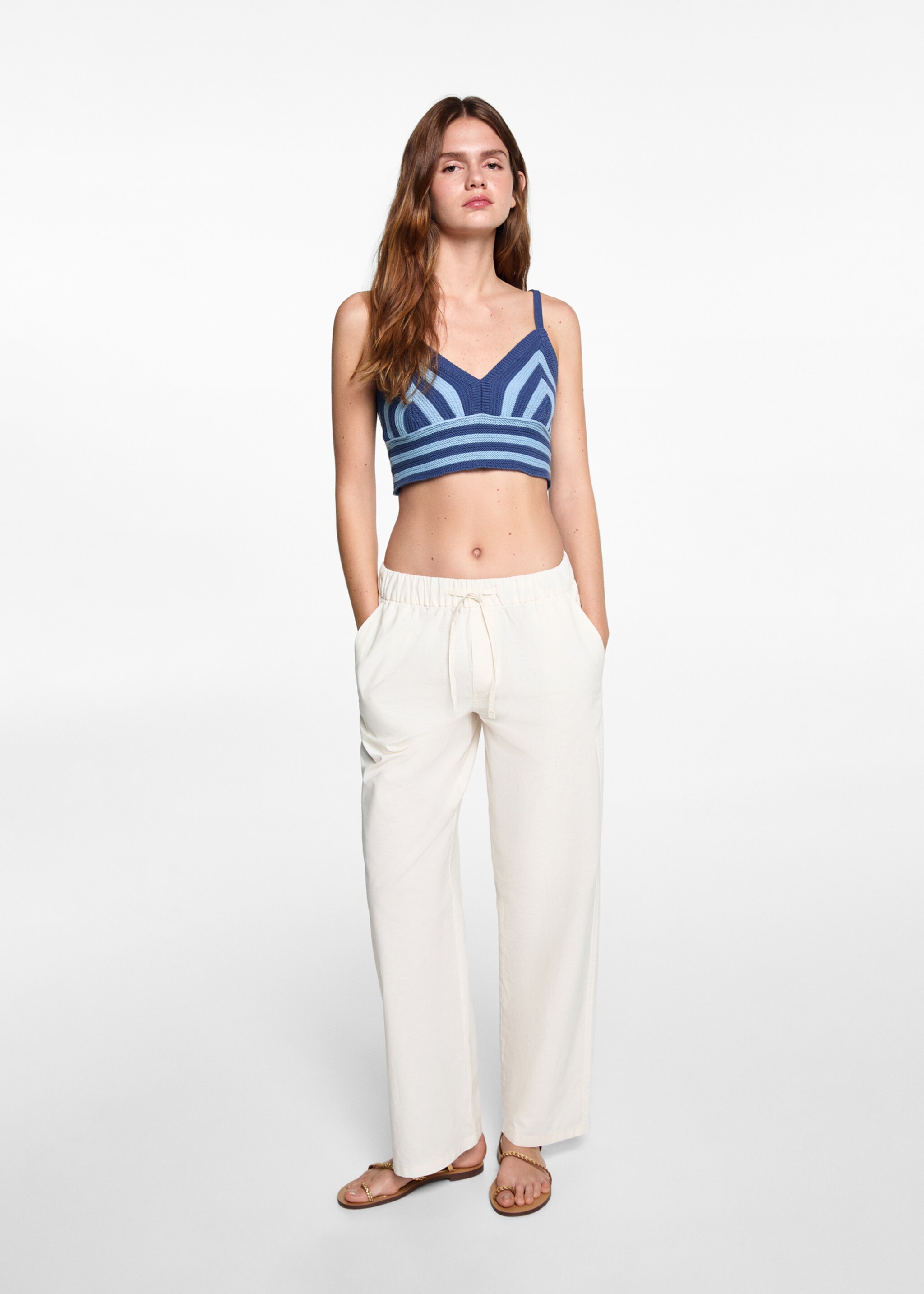 Straight linen-blend trousers - General plane