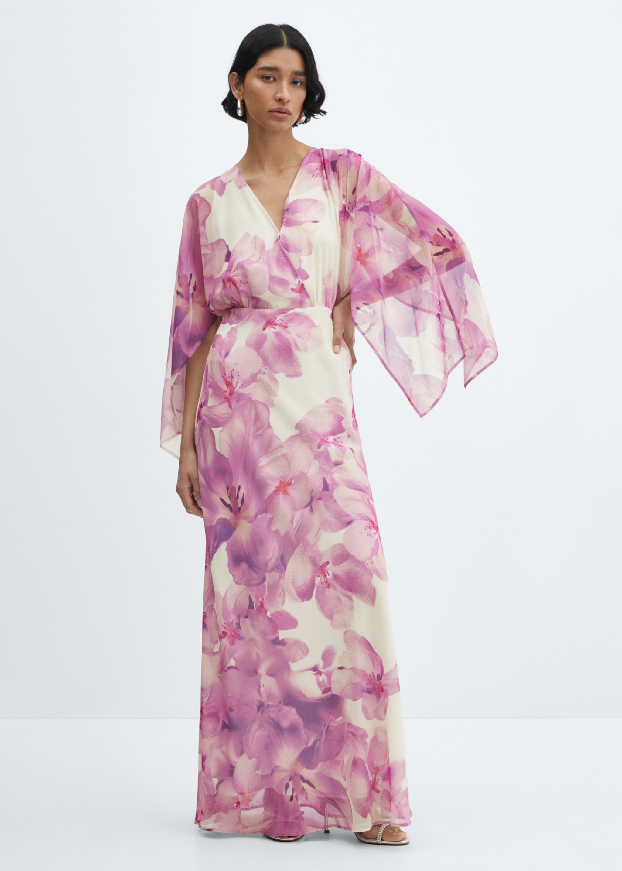 Robe cache-cœur à fleurs - Plan général