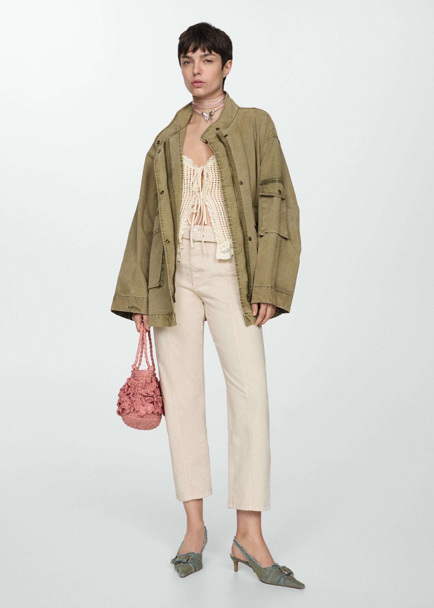 Slouchy jeans with hem and belt - General plane