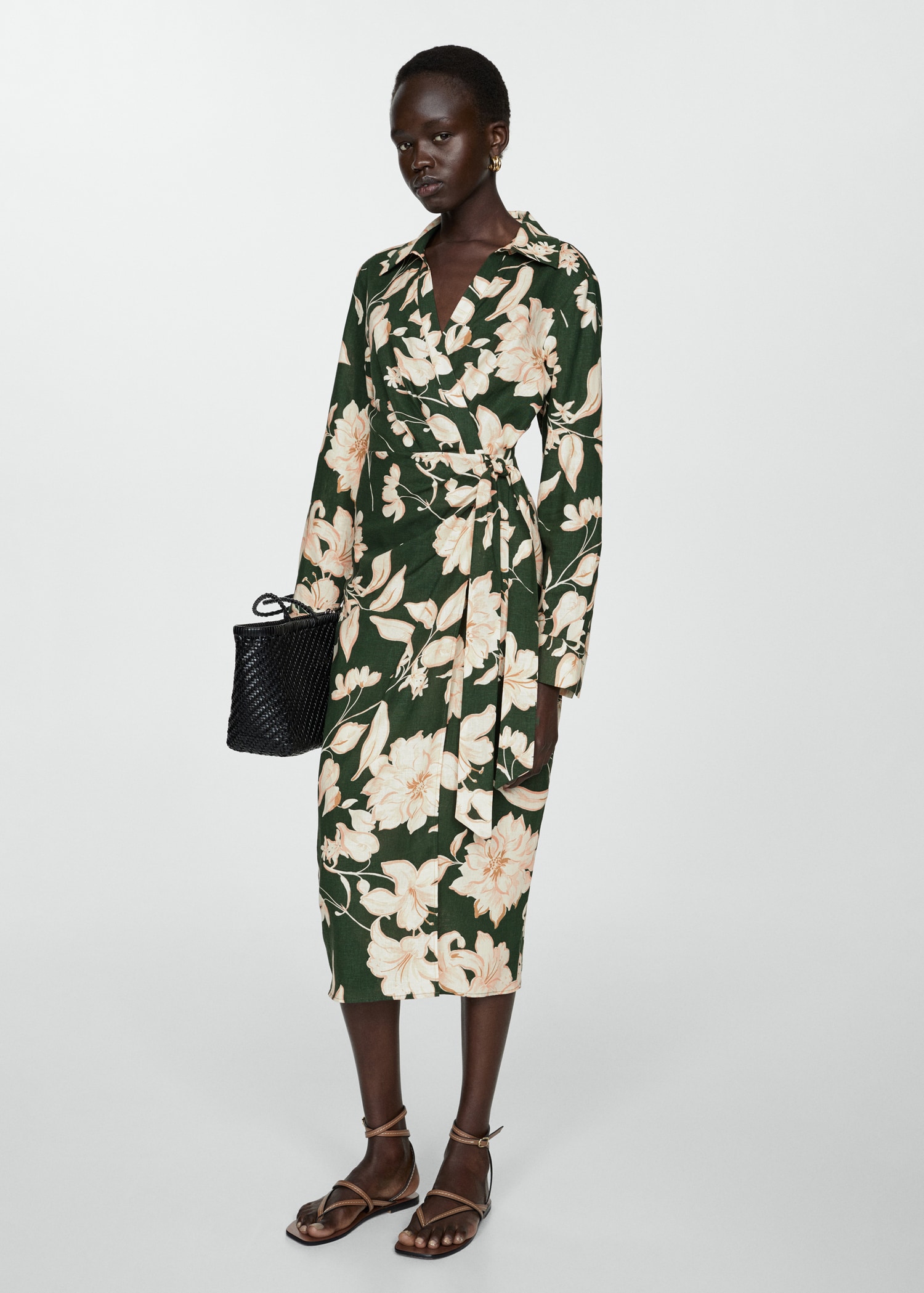 Robe chemise lin nœud Femme MANGO OUTLET Monaco