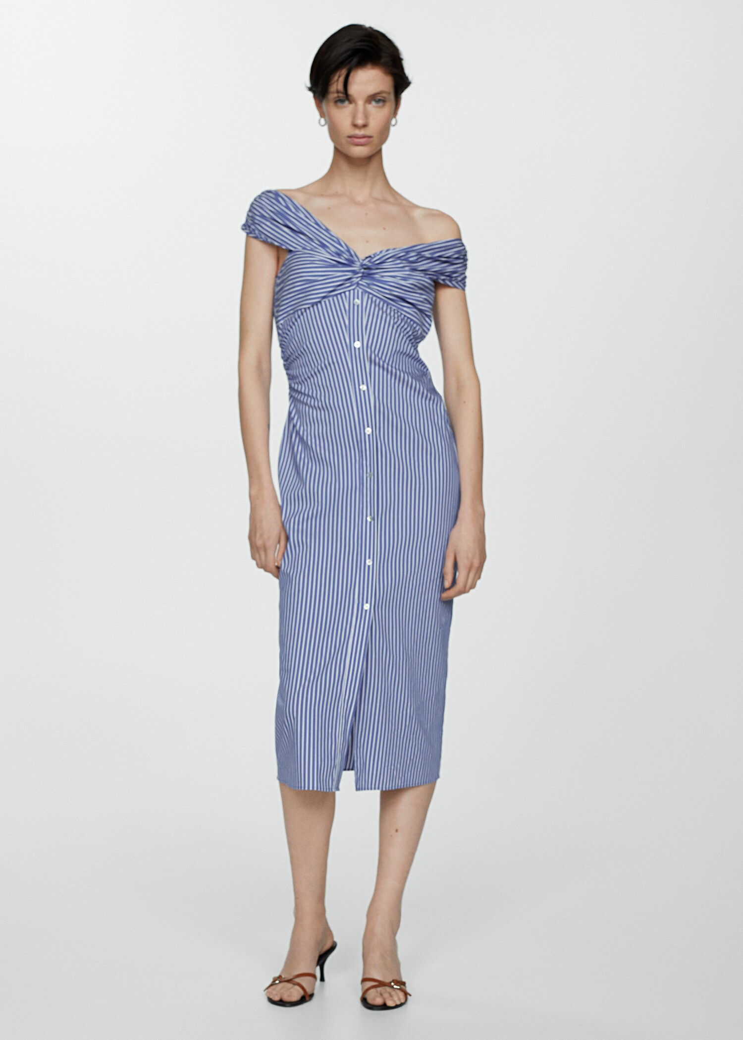 Gestreepte off-shoulder jurk - Overzichtstekening
