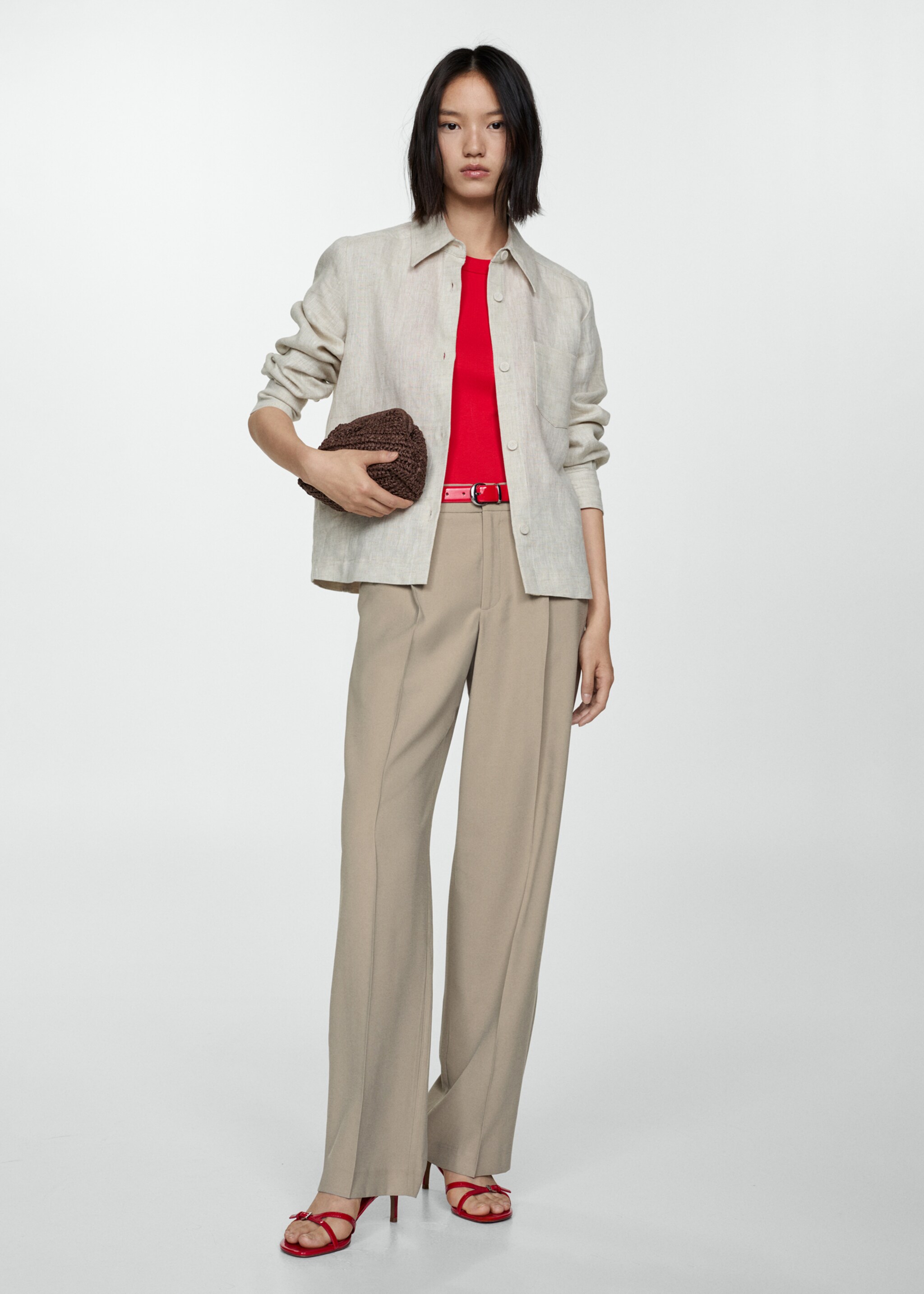Straight-fit pleated trousers - General plane, Medium Brown. Ref: 67028278-00.