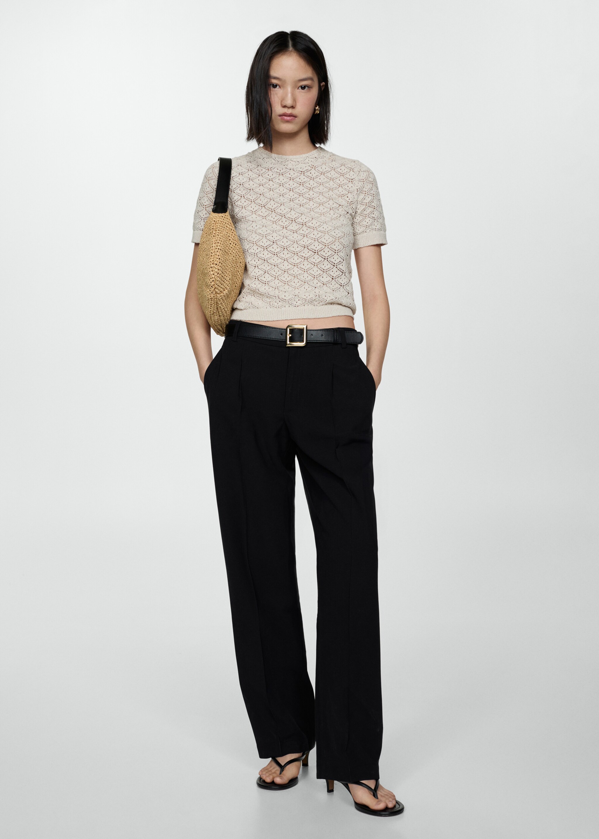 Straight-fit pleated trousers - General plane, Black. Ref: 67028278-00.