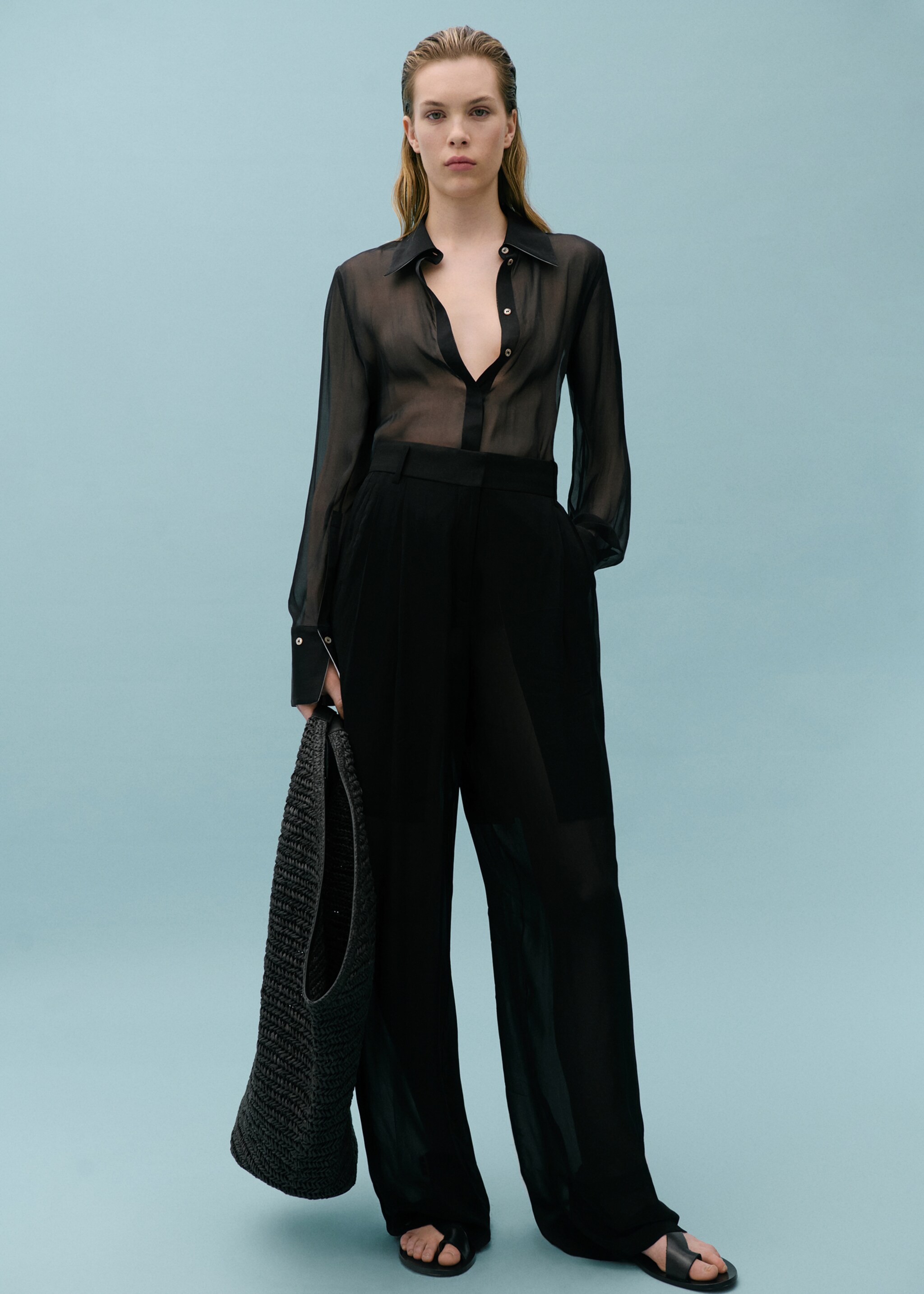 Contrast semi-transparent silk shirt - General plane