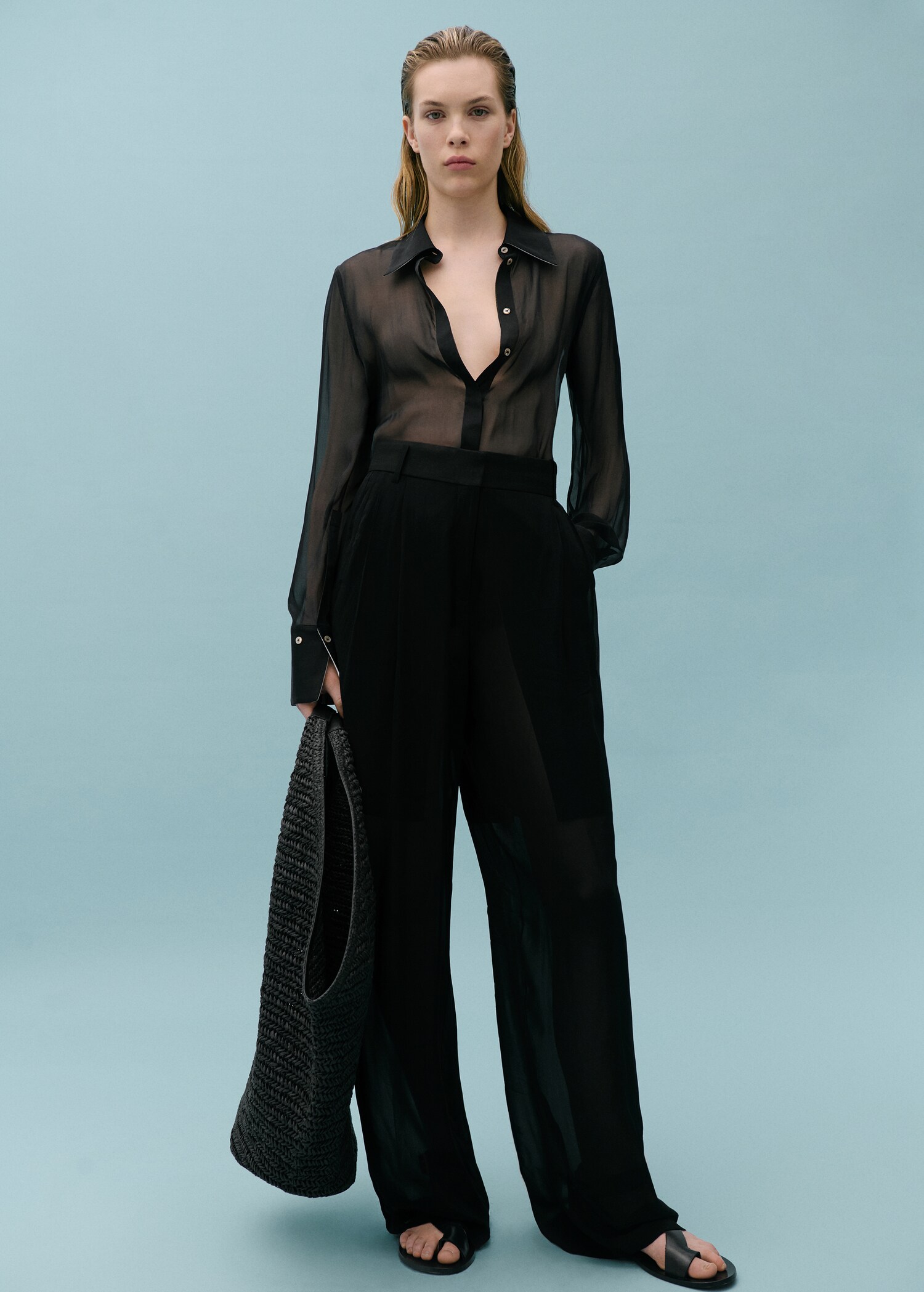 Contrast semi-transparent silk shirt - General plane