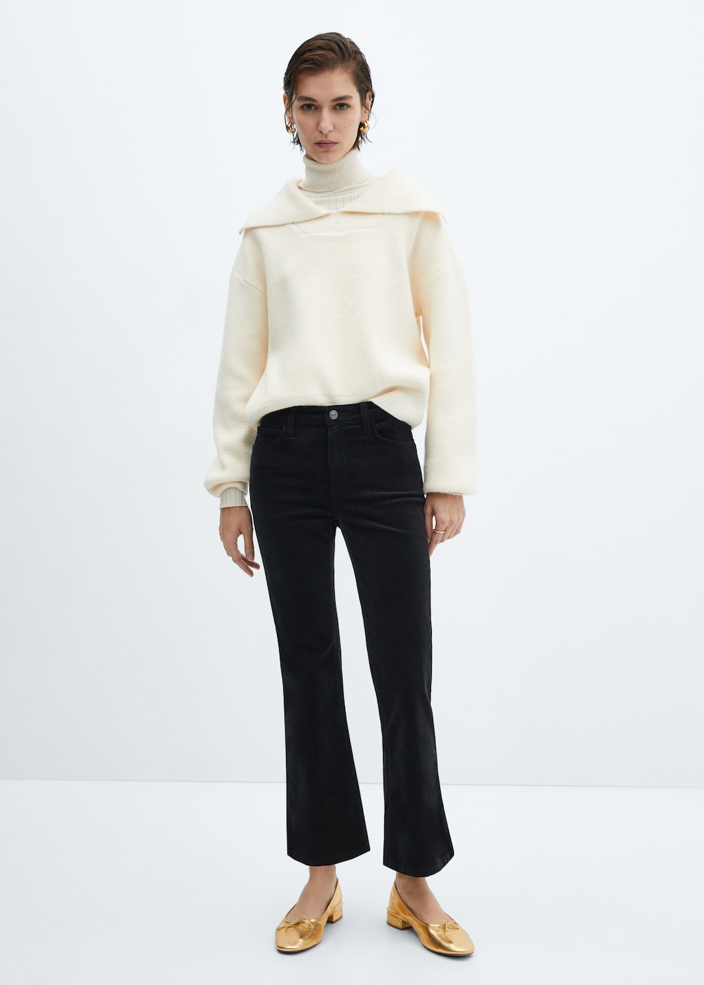 Flared cropped corduroy trousers - Women | MANGO OUTLET USA