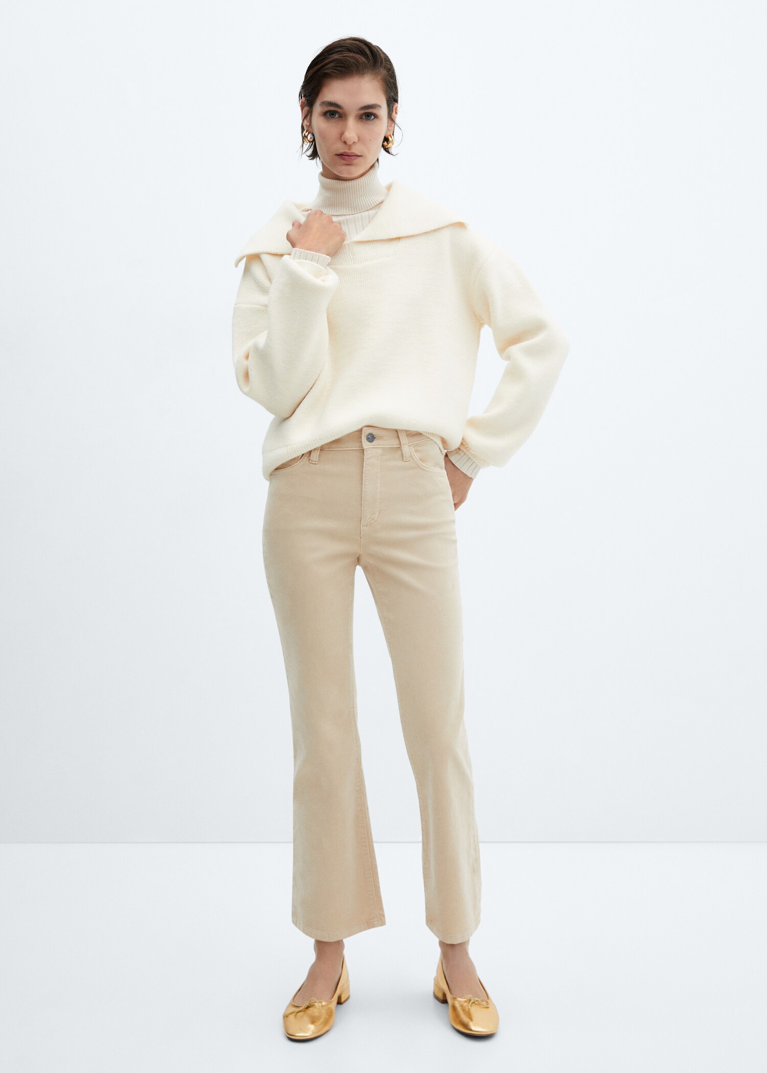 Pantaloni flare cropped din catifea cord - Plan general