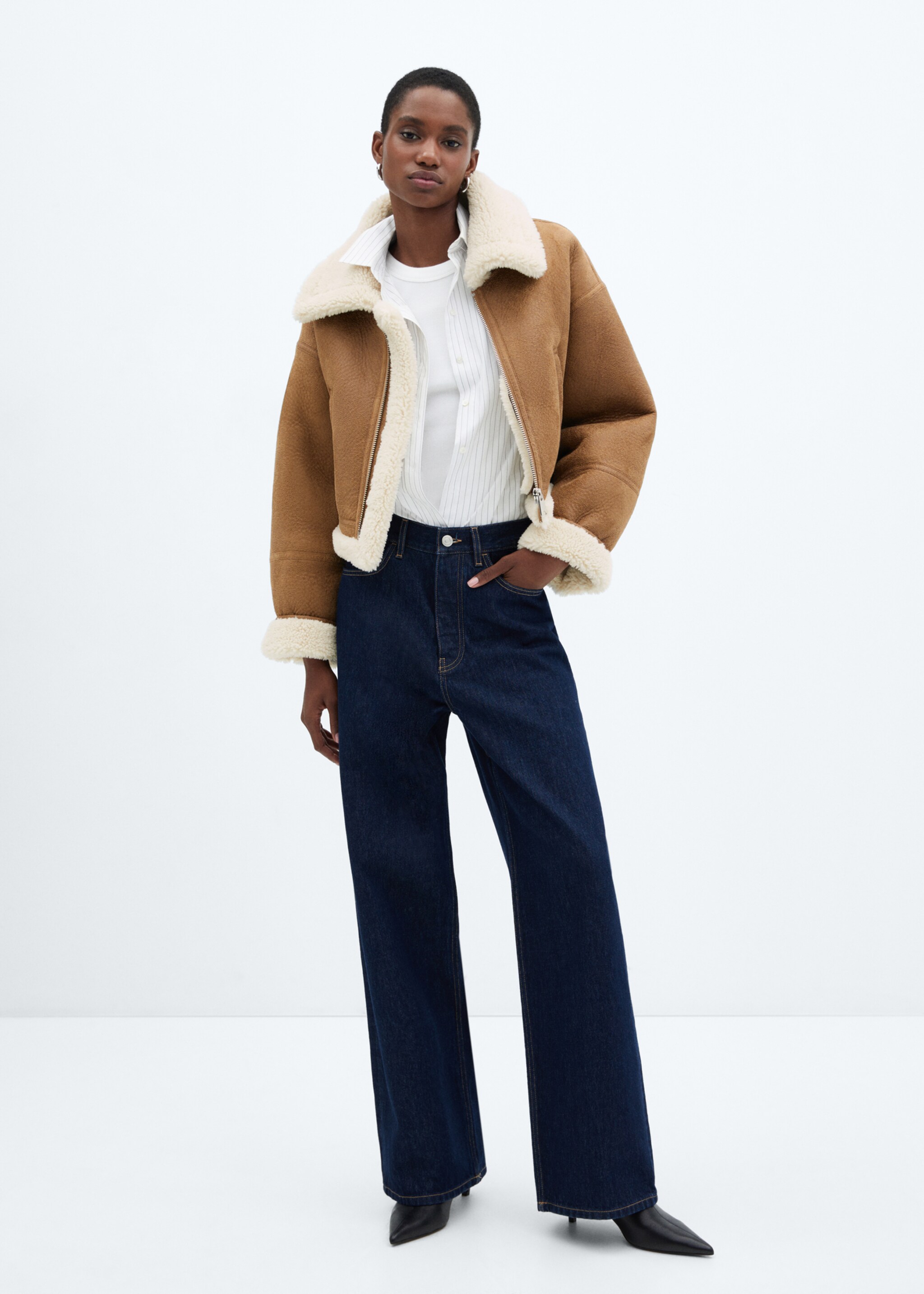 Shearling-lined leather-effect jacket - General plane, Beige. Ref: 67030446-00.