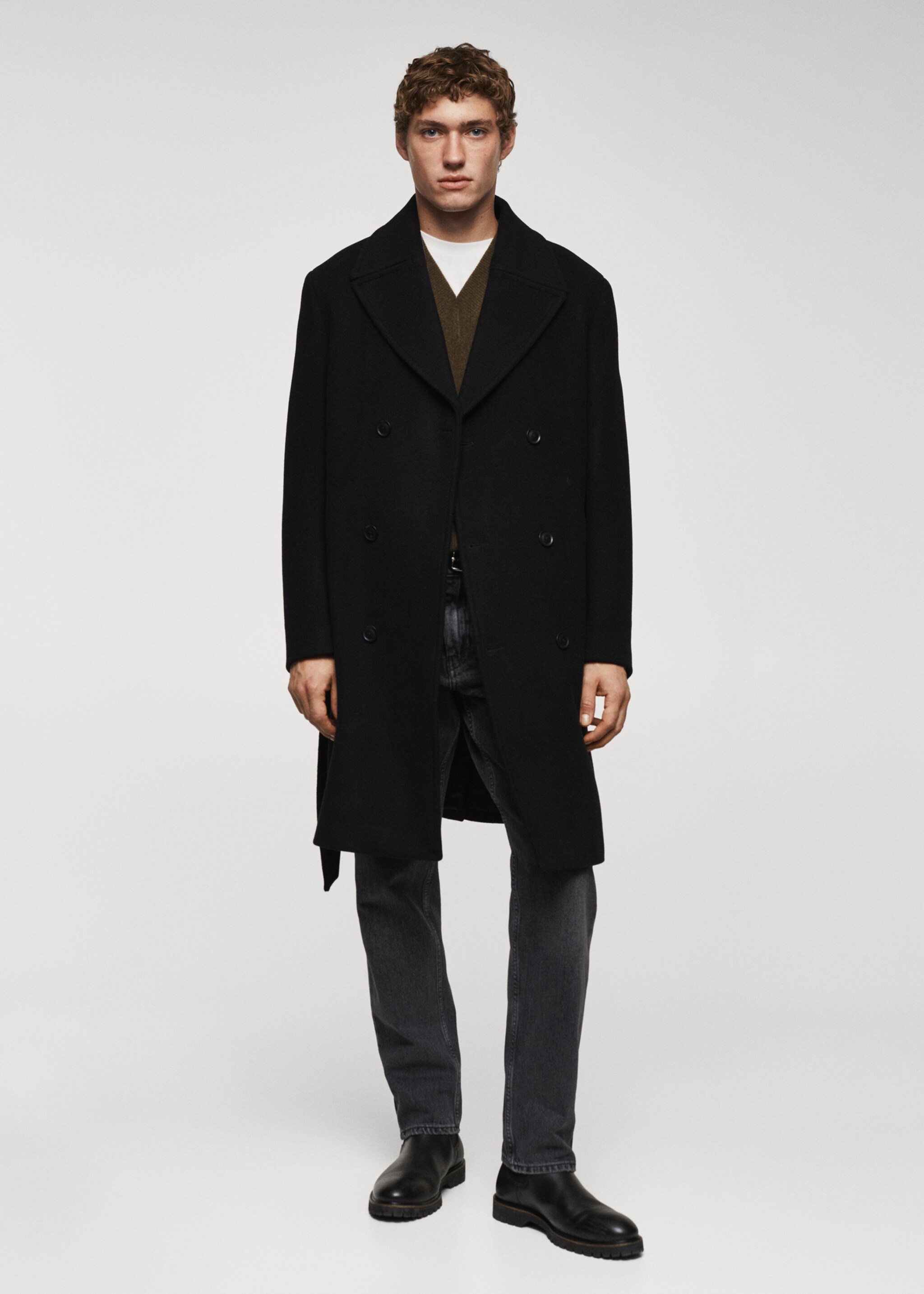 Handmade wool coat with belt - General plane, Black. Ref: 67030618-00.