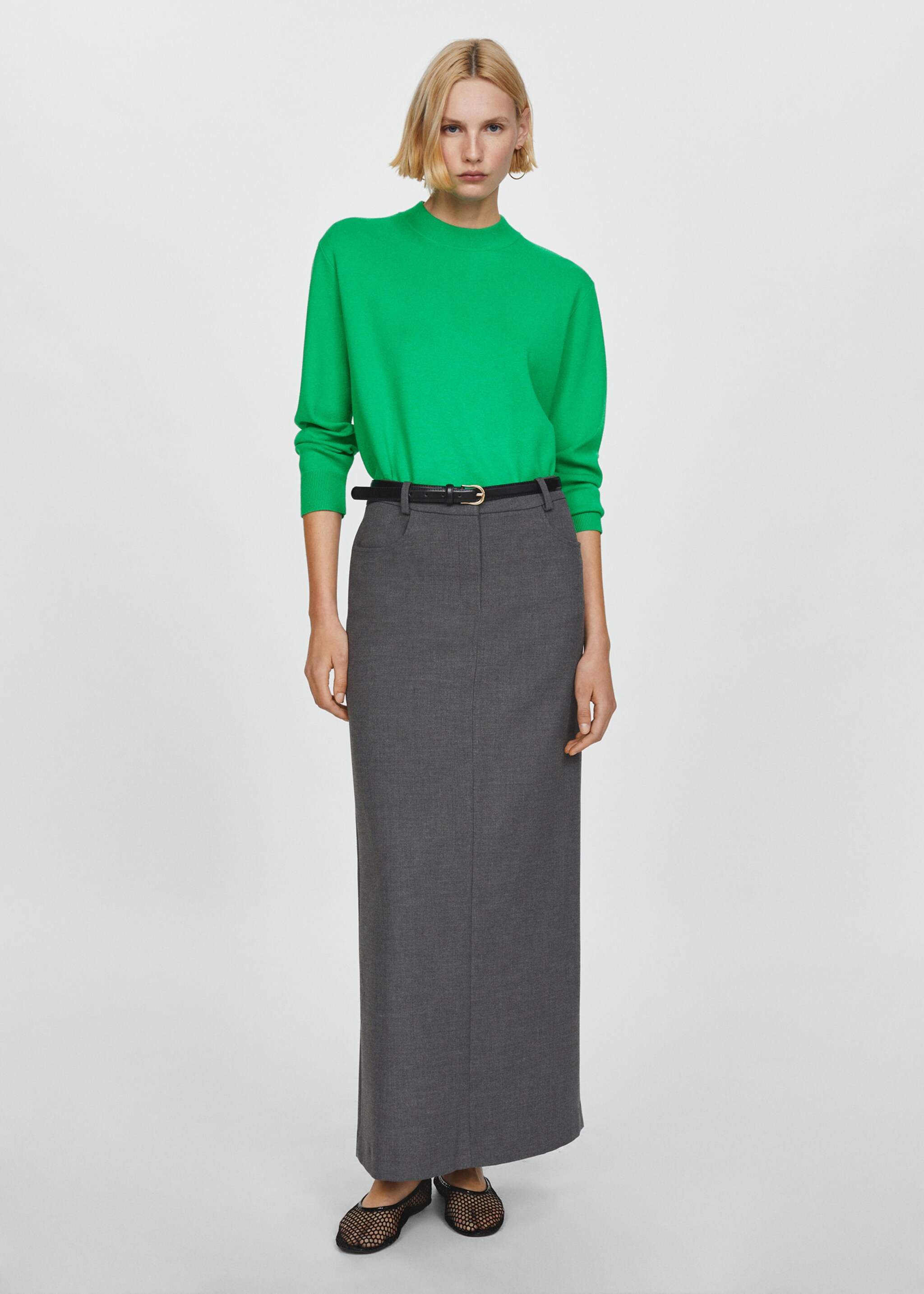 Round-neck knitted sweater - General plane, Green. Ref: 67033269-00.