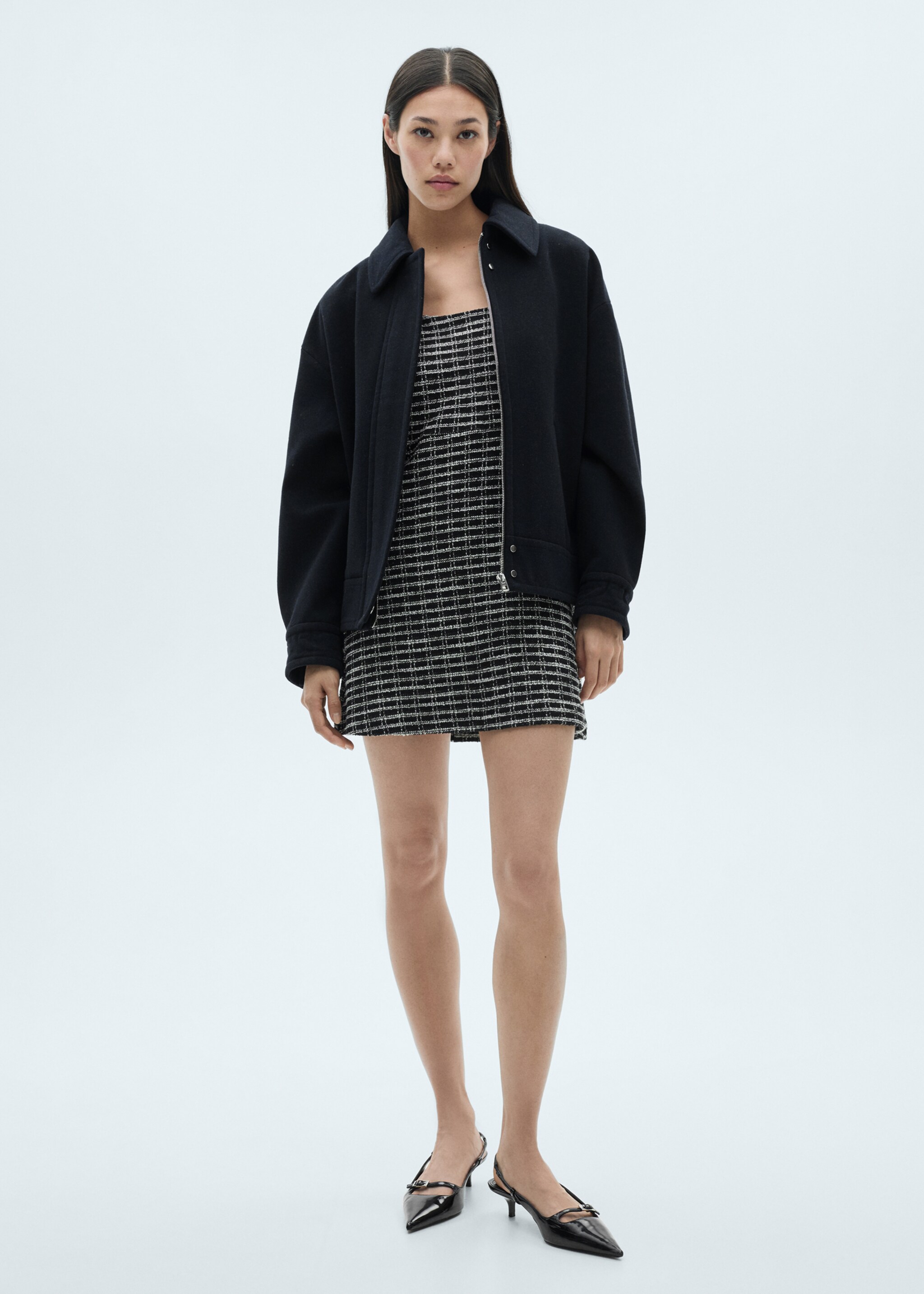 Kariertes Tweedkleid - Allgemeine Ansicht, Schwarz. Ref: 67034791-00.