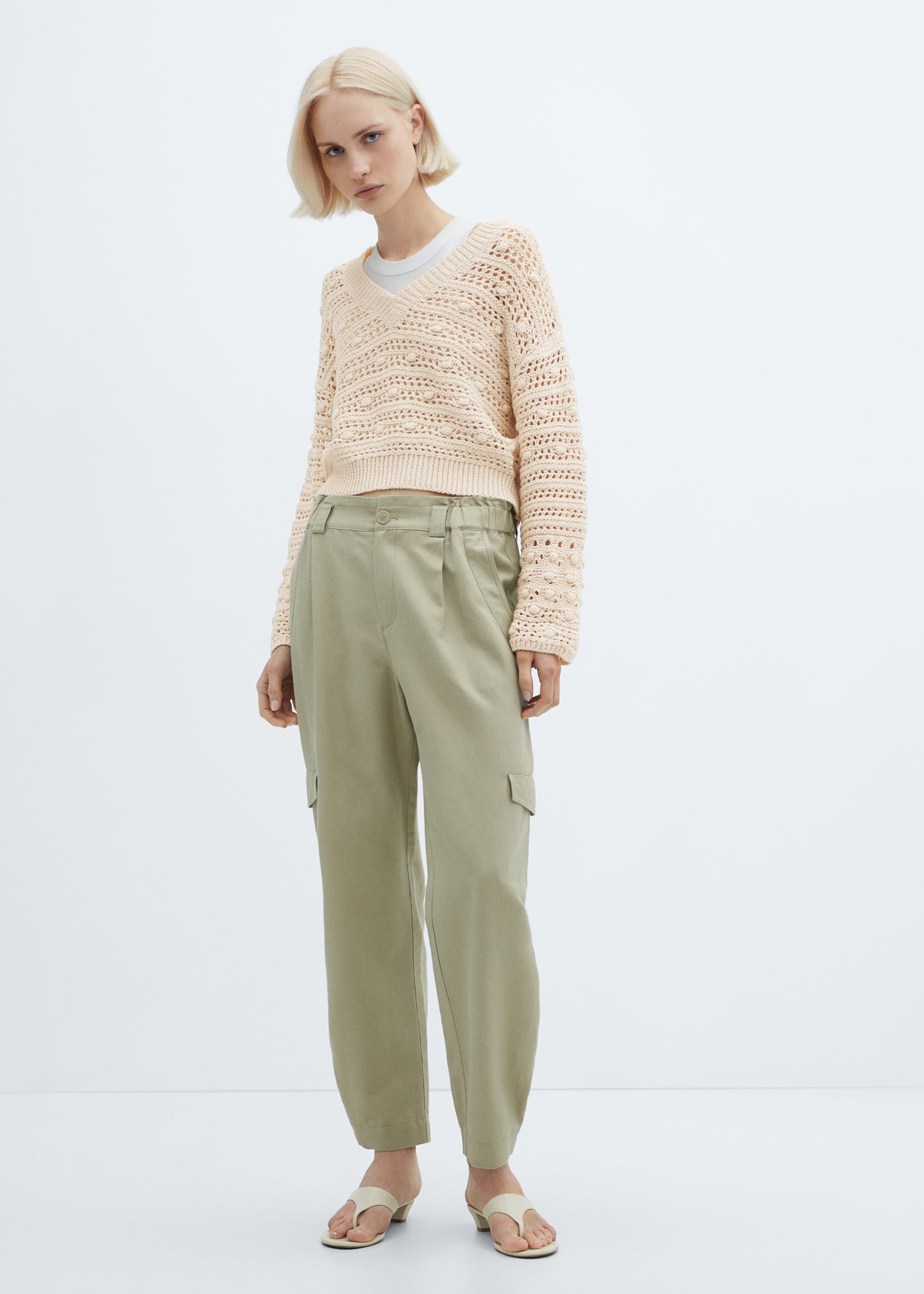 Pull-over maille ajourée col V - Plan général