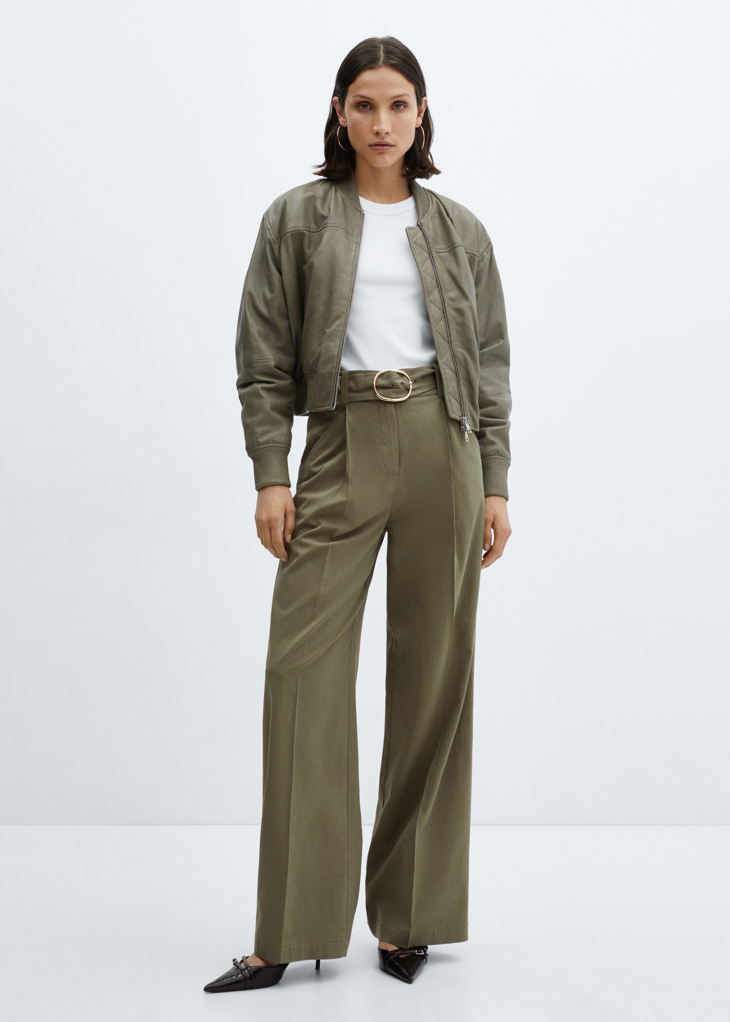 Wideleg trousers with belt - General plane