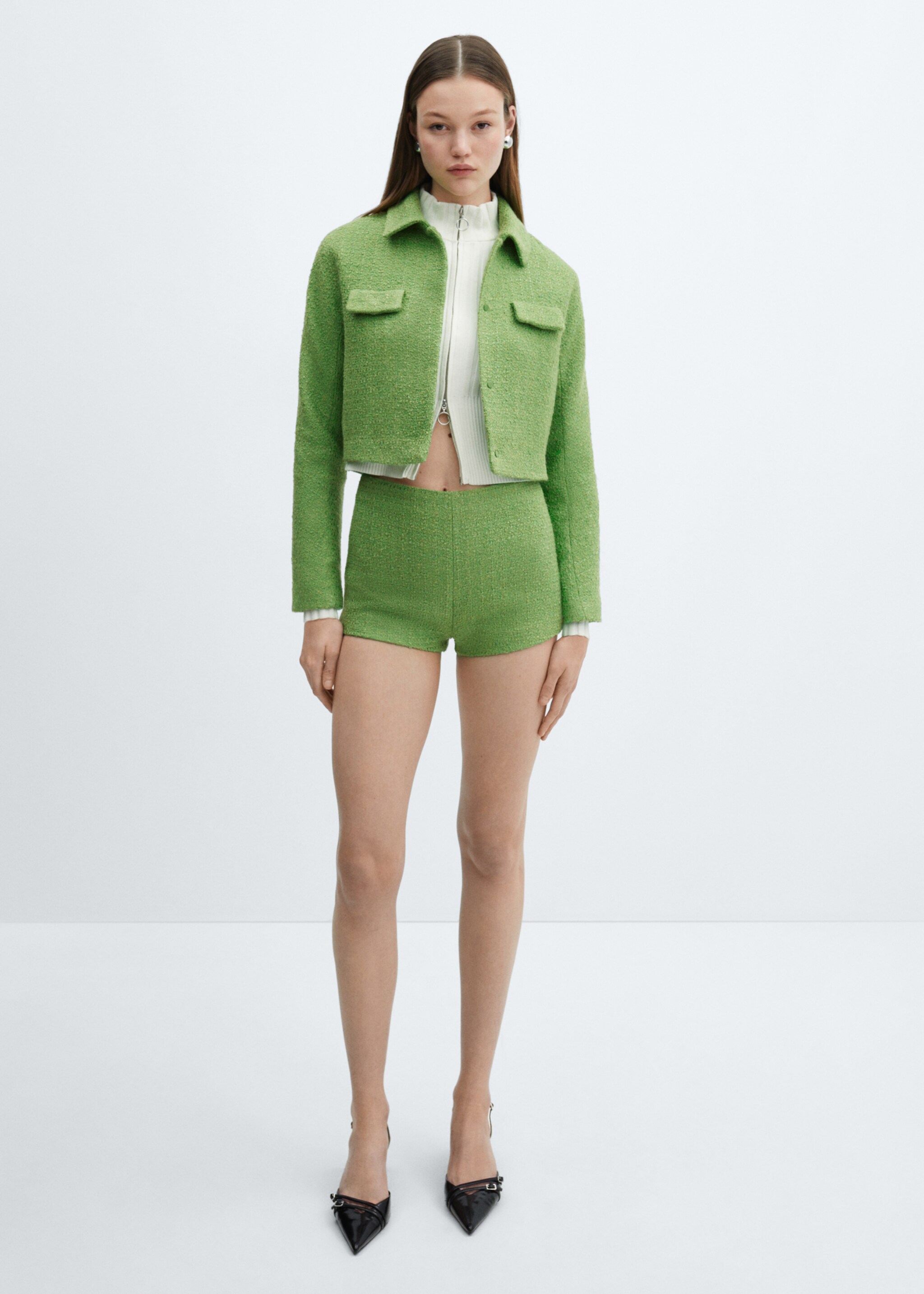 Cropped tweed jacket with pockets - General plane