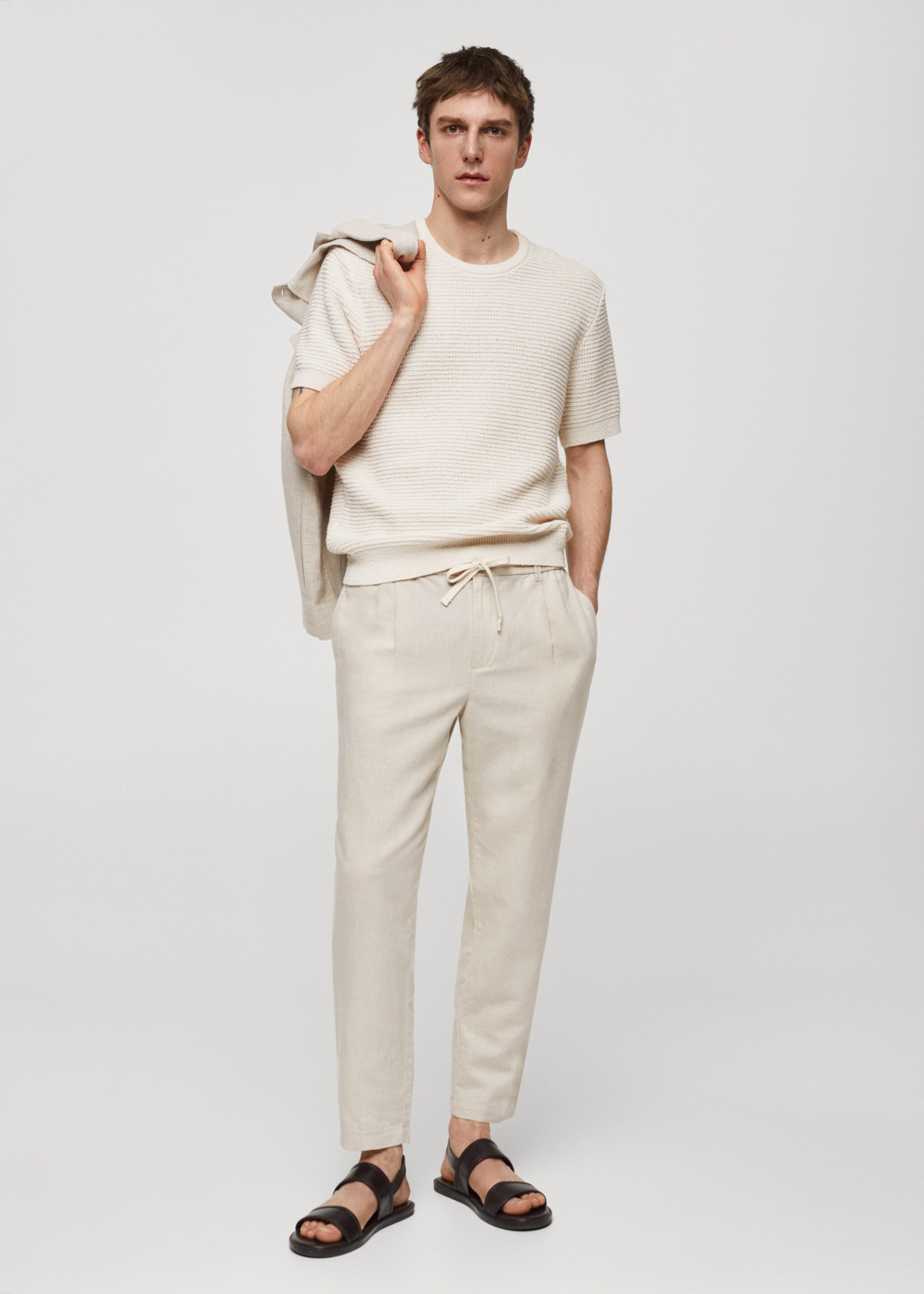 Slim Fit-Leinenhose mit Kordel - Allgemeine Ansicht