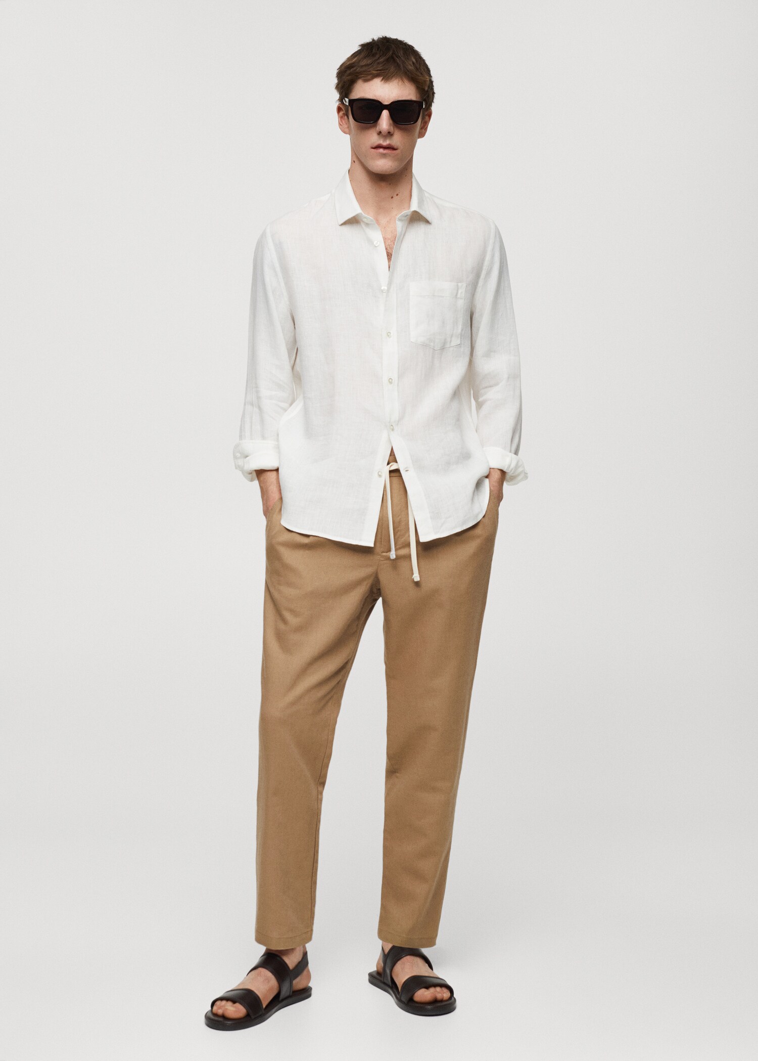 Slim-fit trousers with drawstring - General plane