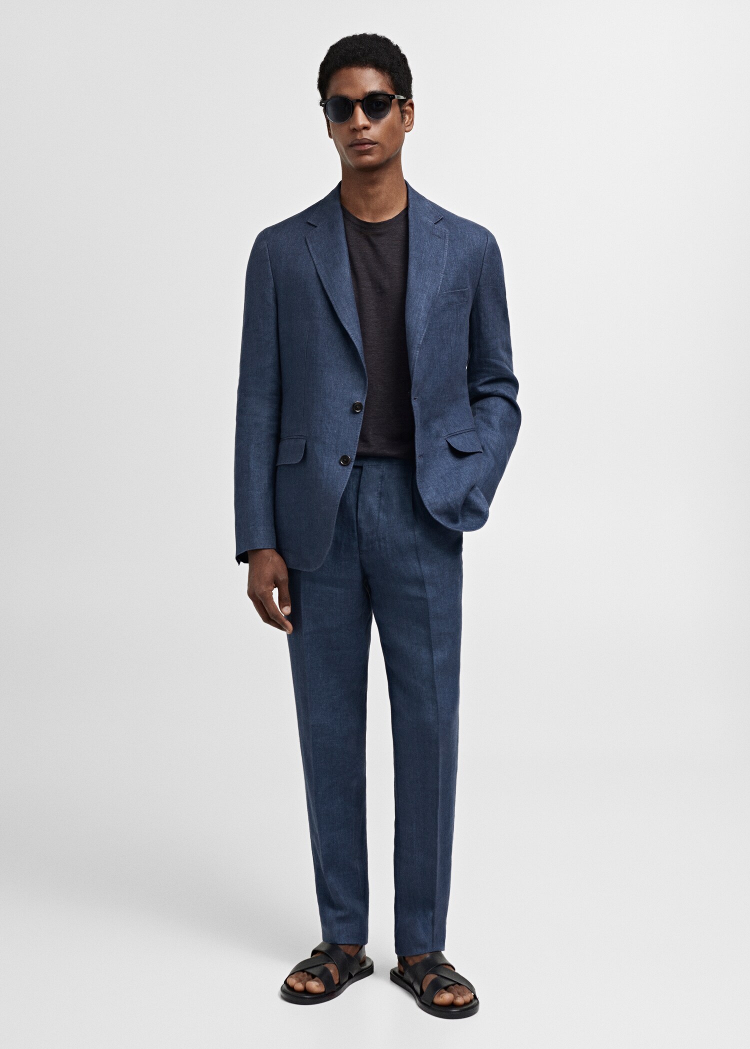 Oblekové sako slim fit se vzorem rybí kosti 100% len - Celkový náhled