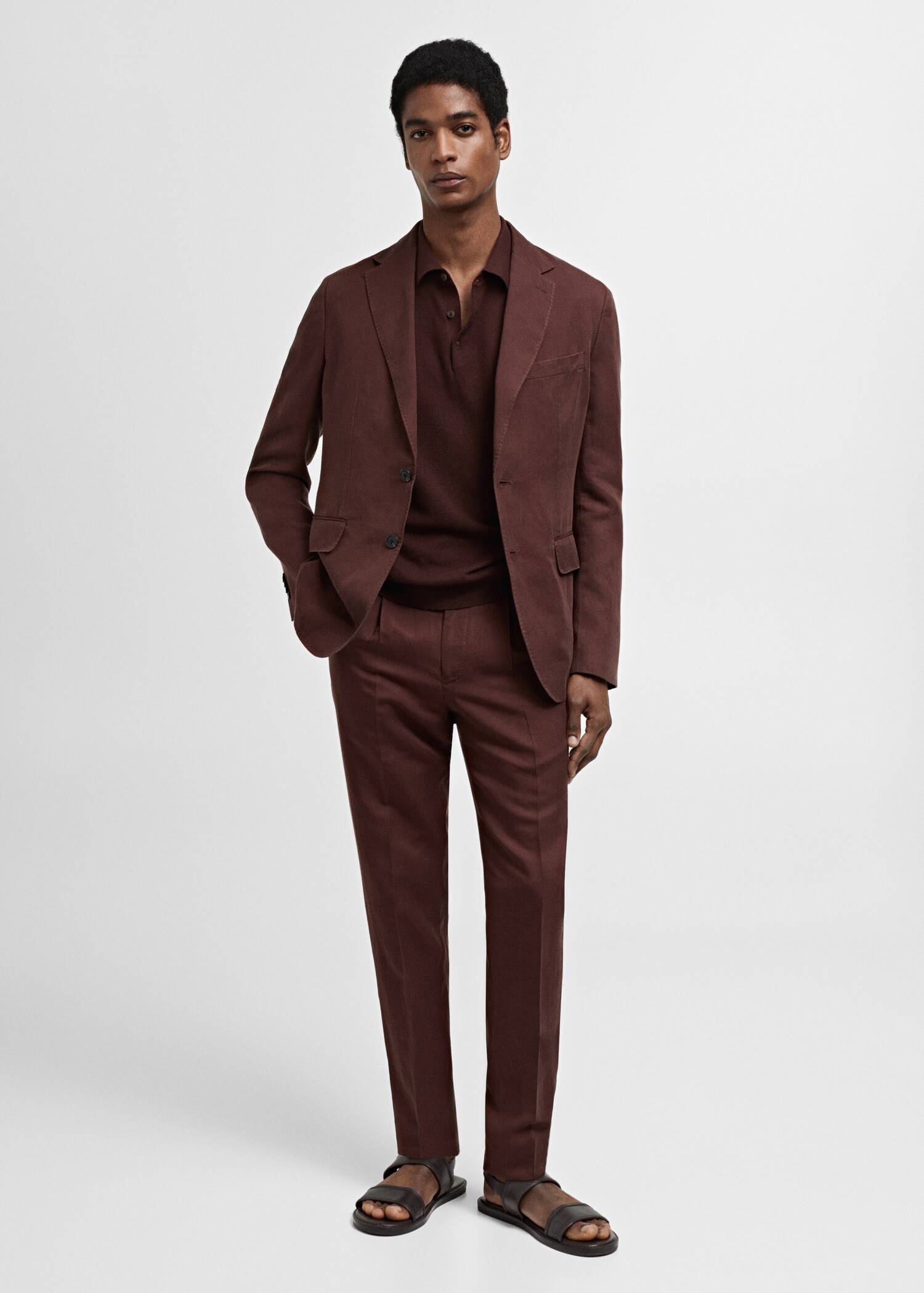 Lněné oblekové sako slim fit s kostkou - Celkový náhled
