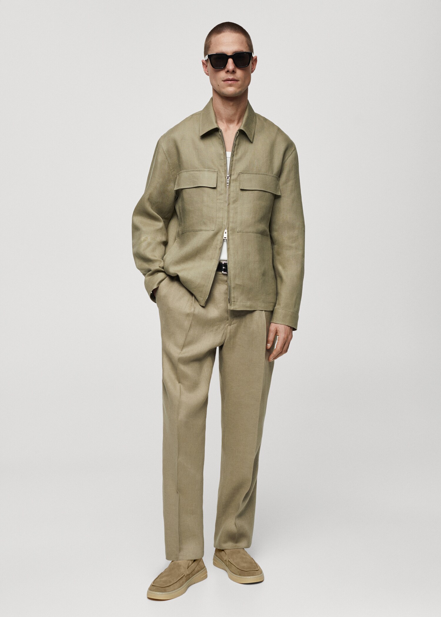 100% linen overshirt with pockets - General plane