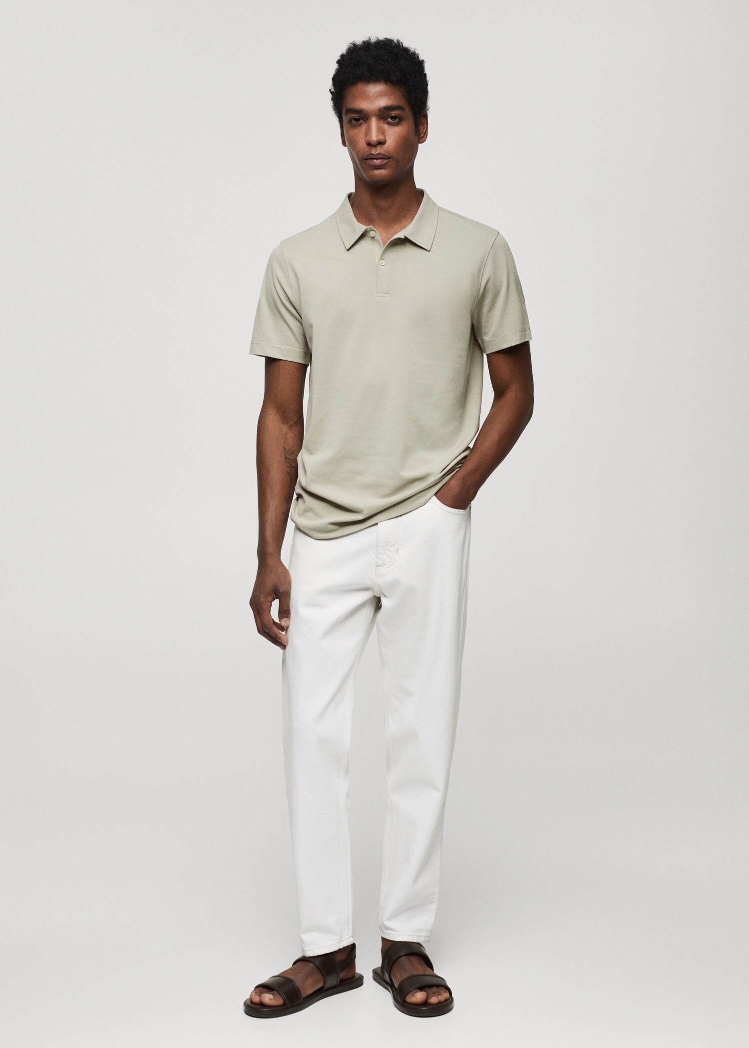 Πόλο slim fit βαμβάκι πικέ υφή - Γενικό πλάνο