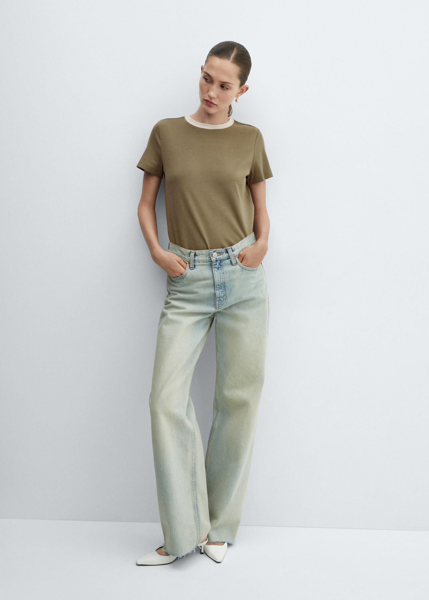 Contrasting collar cotton t-shirt - General plane