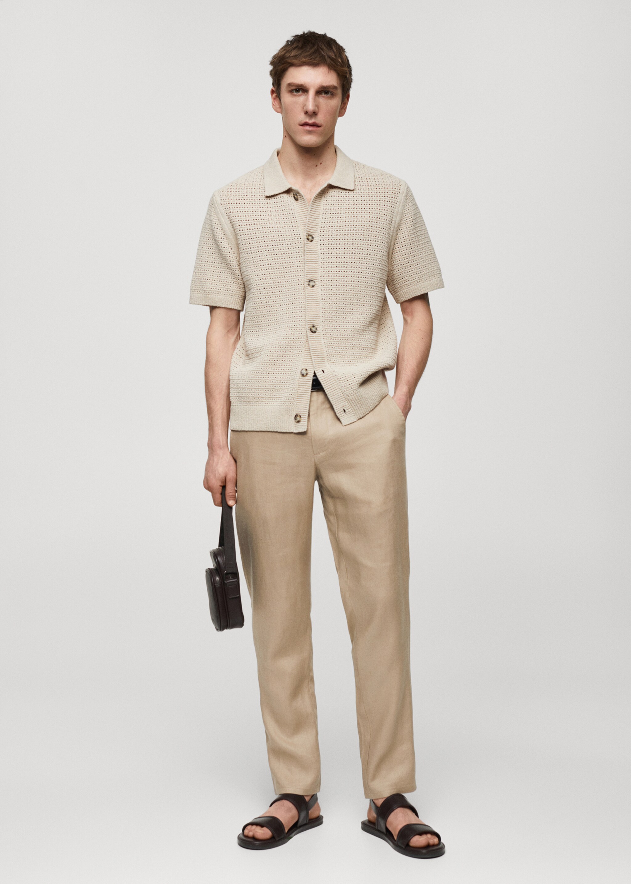 Slim-fit 100% linen trousers - General plane, Beige. Ref: 67036725-00.