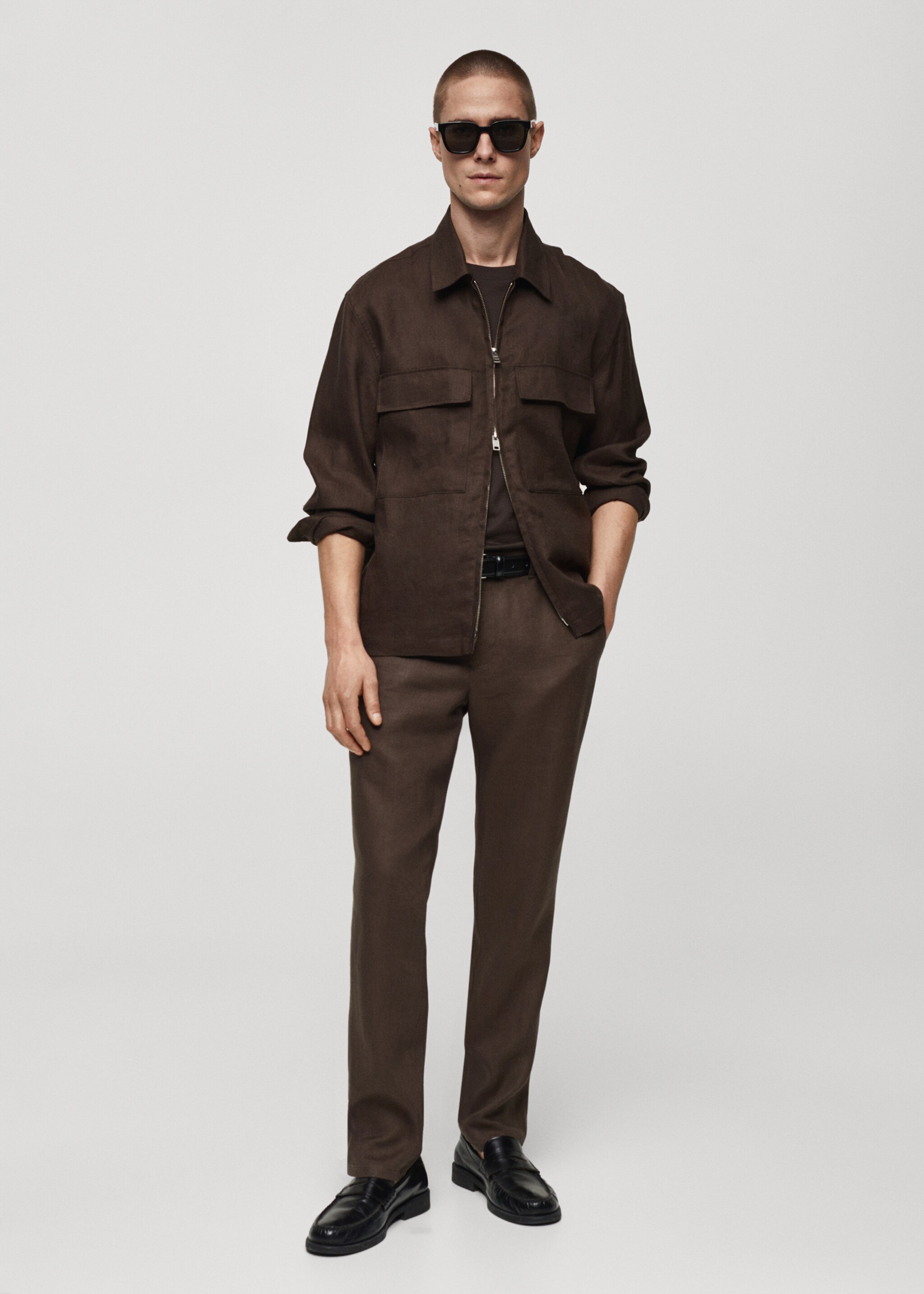 Slim-fit 100% linen trousers - General plane