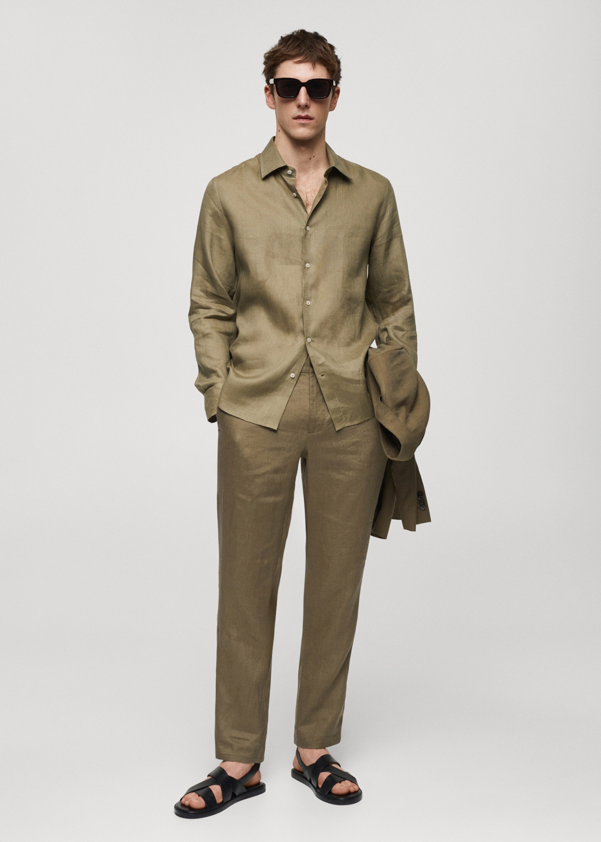 Slim-fit 100% linen trousers - General plane