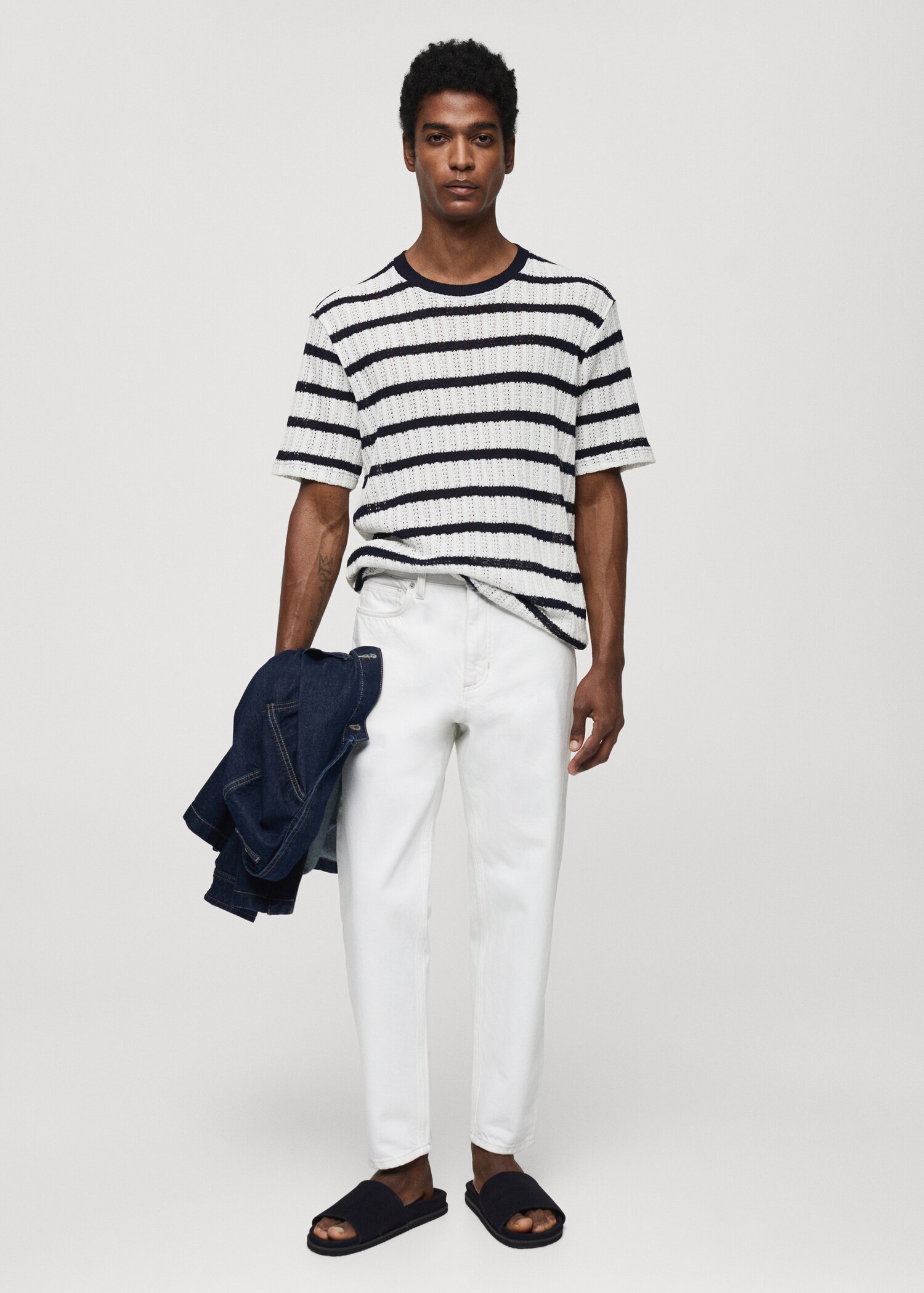 Regular-fit openwork striped t-shirt - General plane