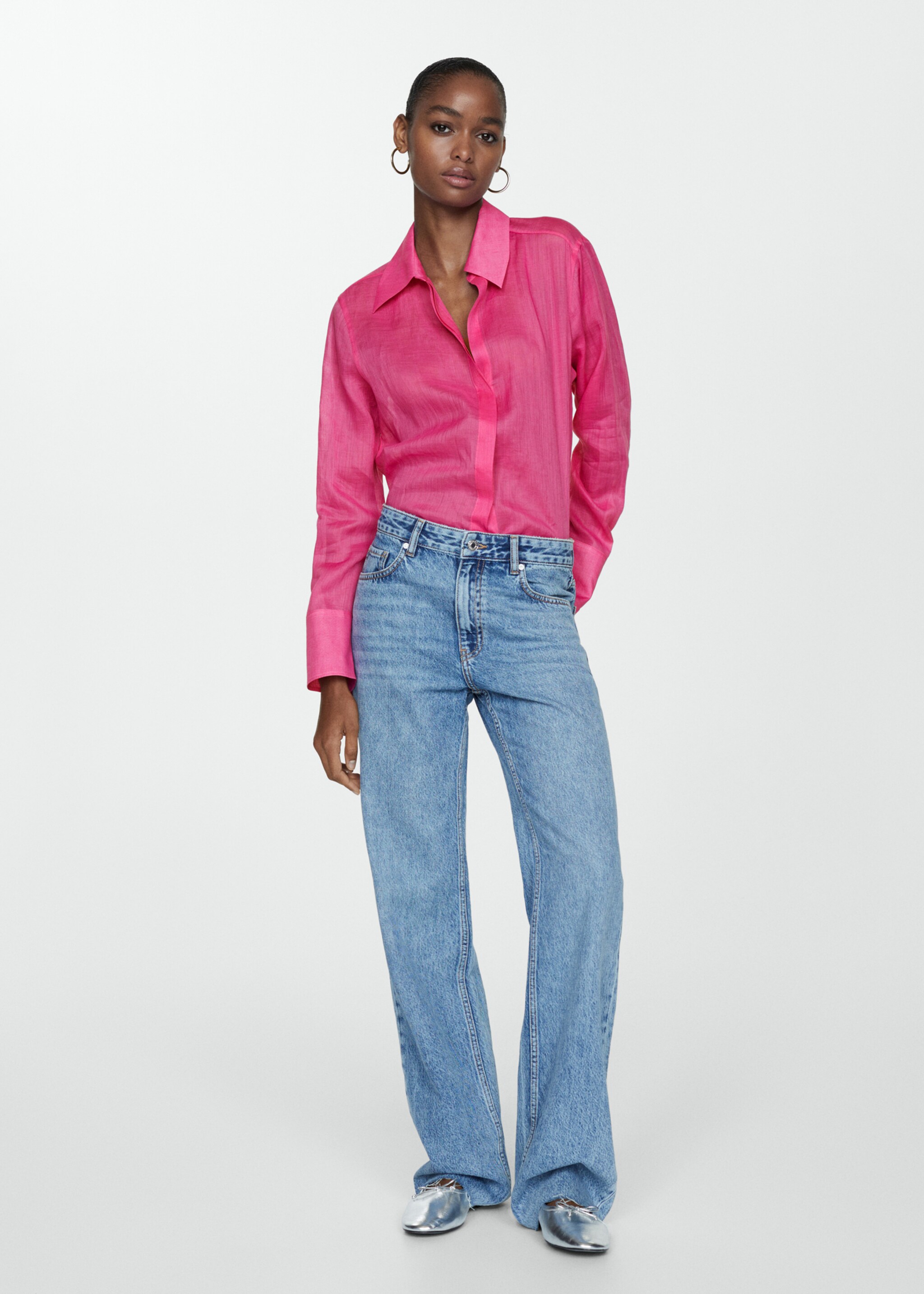 Ramie shirt with hidden buttons - General plane