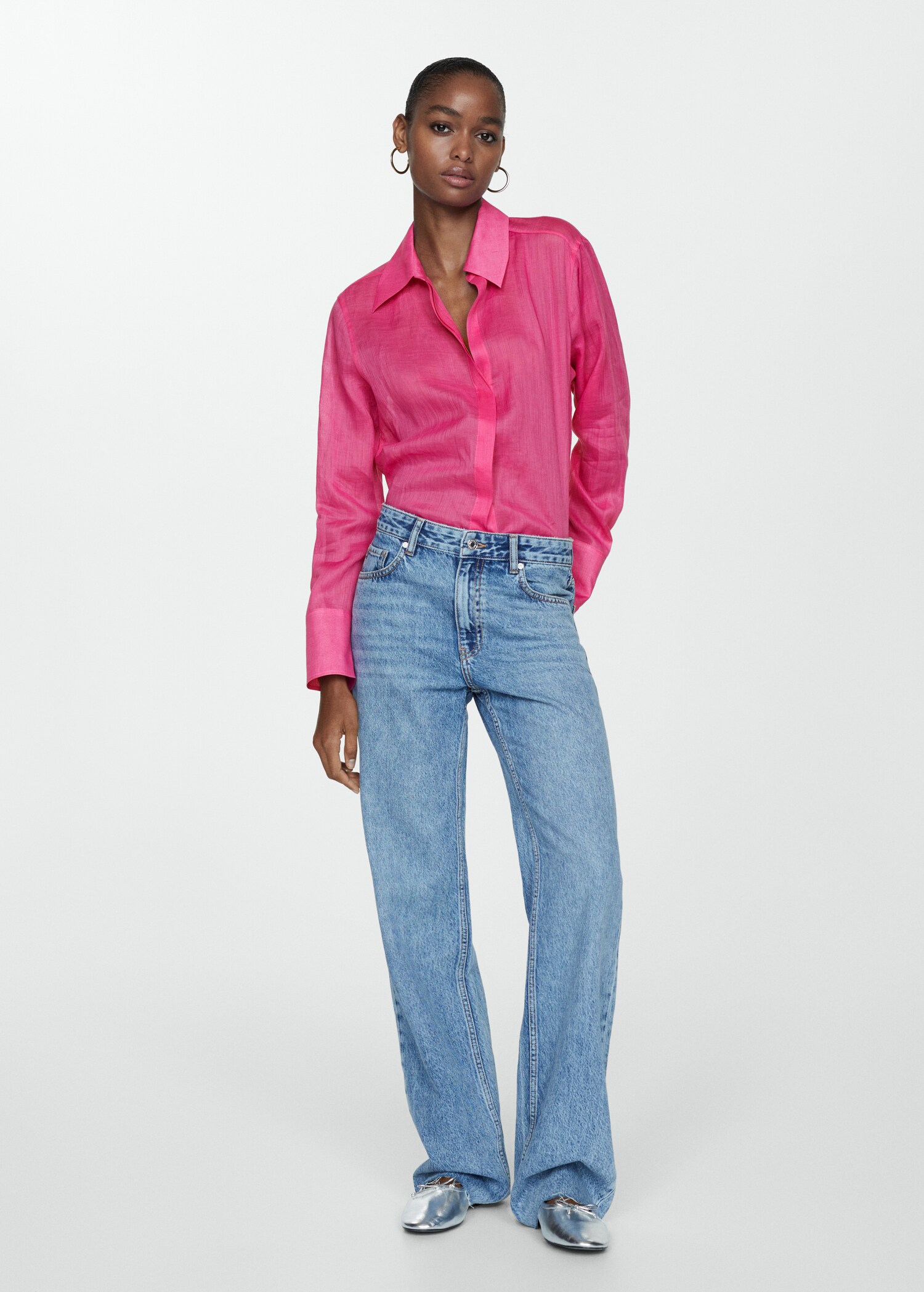 Ramie shirt with hidden buttons - General plane