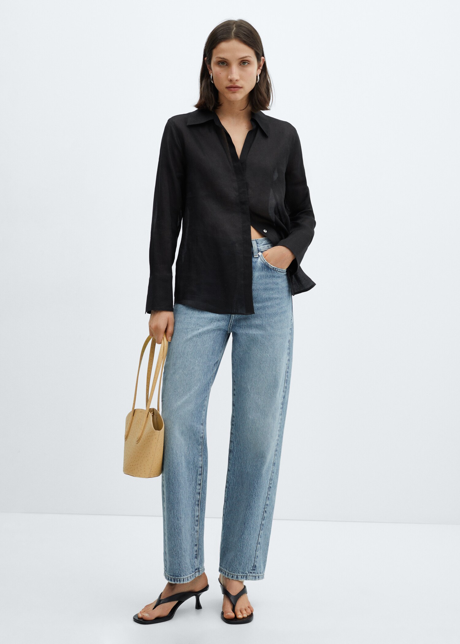 Ramie shirt with hidden buttons - General plane