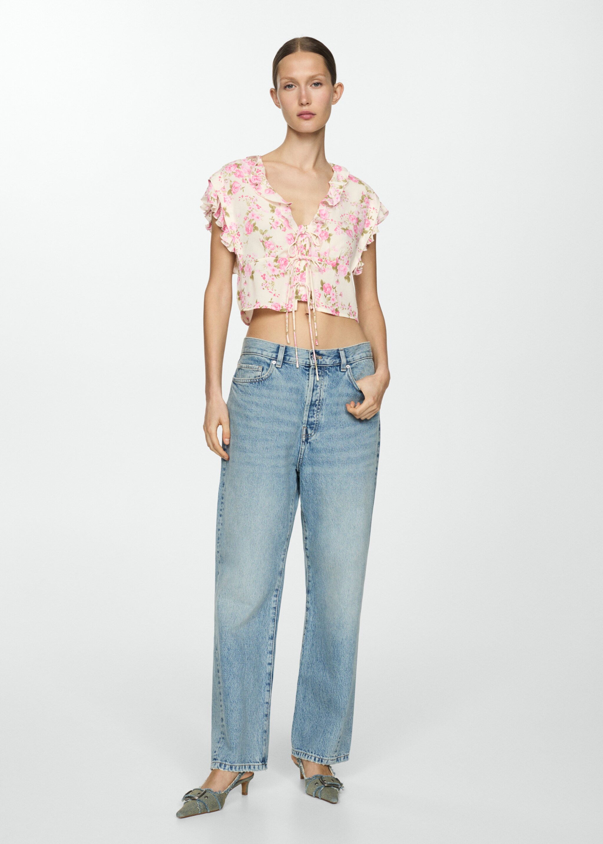 Florale Bluse mit Schleifenverschluss - Allgemeine Ansicht